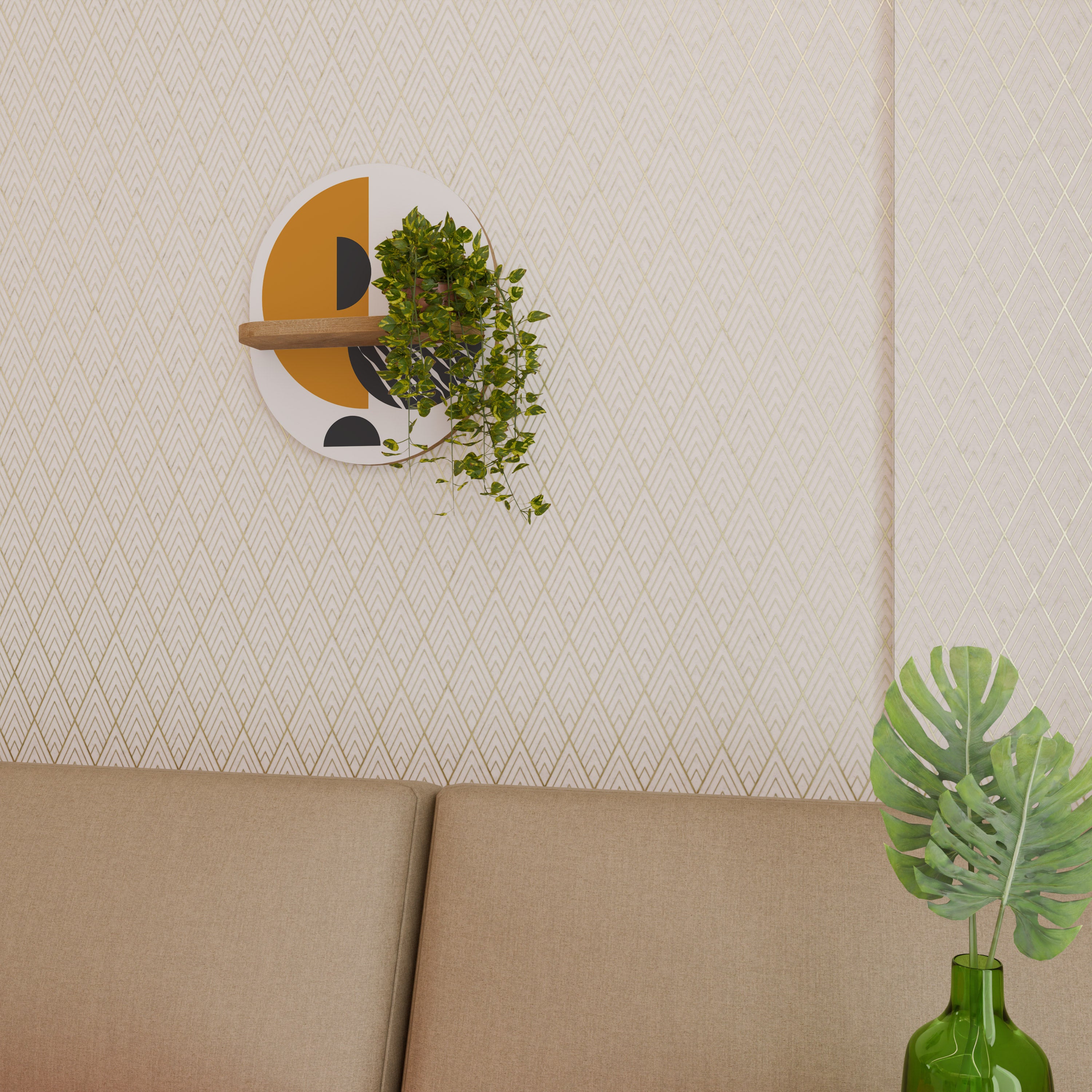 Estantería de arte ovalada MOONLIT EUPHORIA con efecto roble