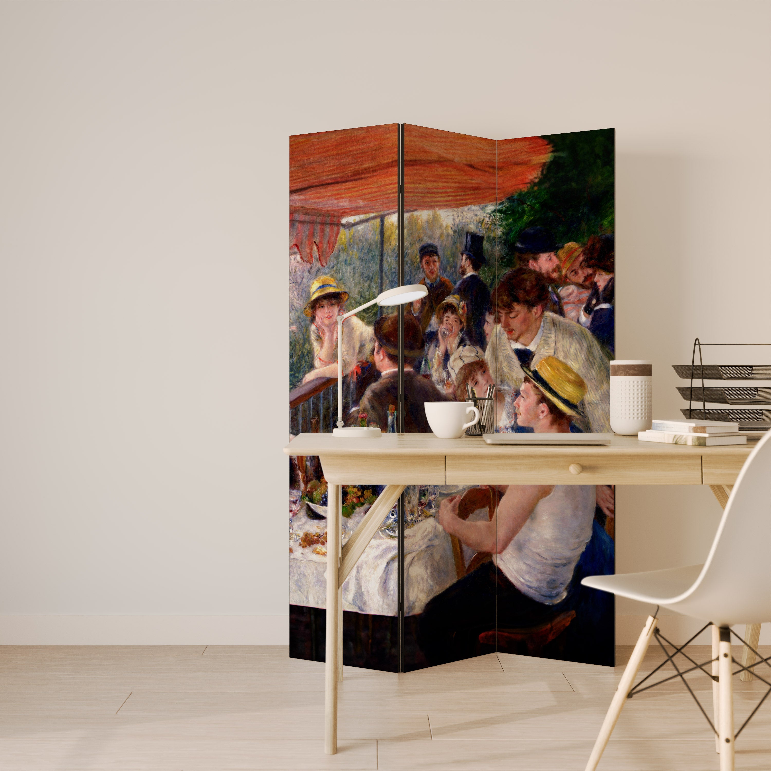 Biombo decorativo de 3 paneles "ALMUERZO DE LA FIESTA NÁUTICA"