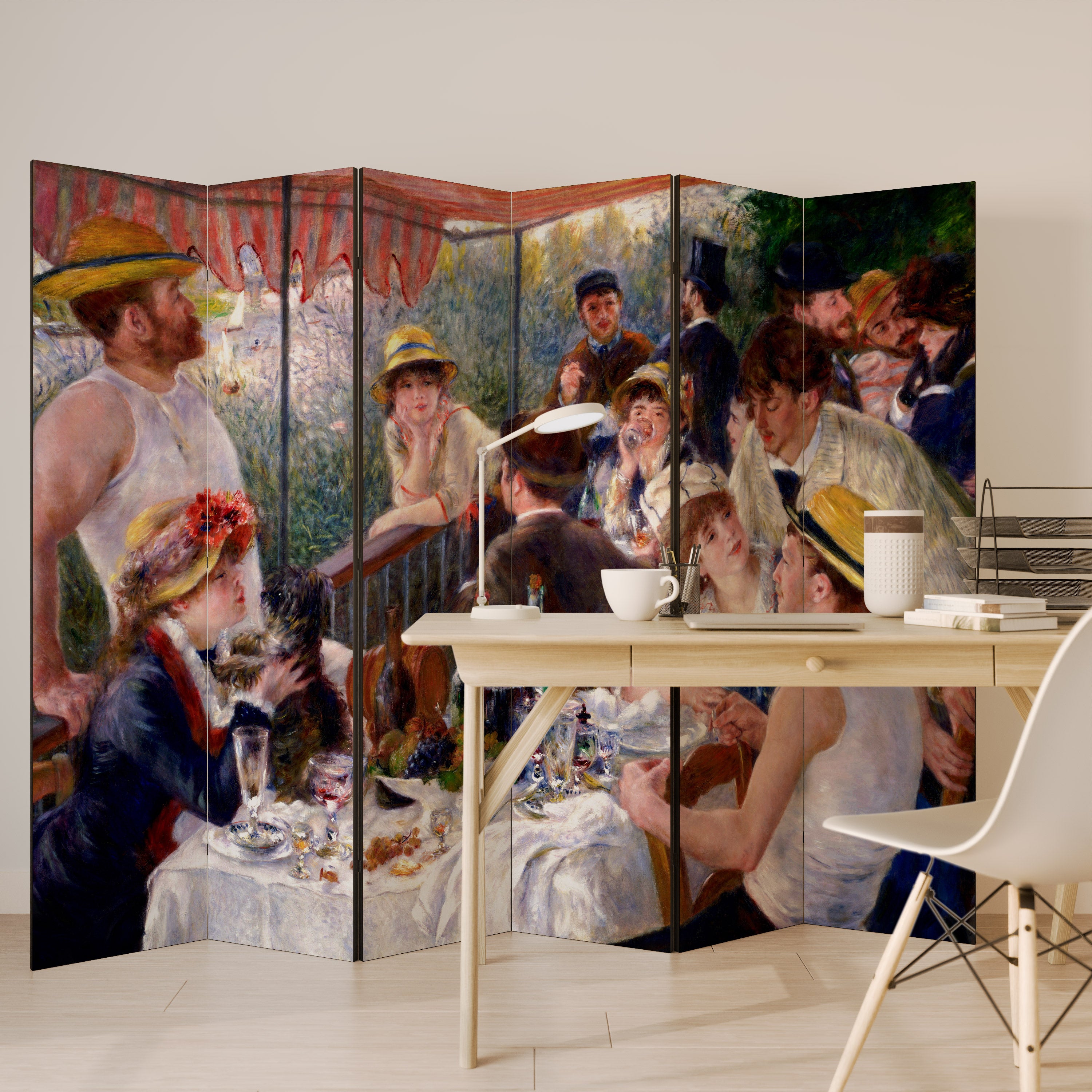 Biombo decorativo de 6 paneles "ALMUERZO DE LA FIESTA NÁUTICA"