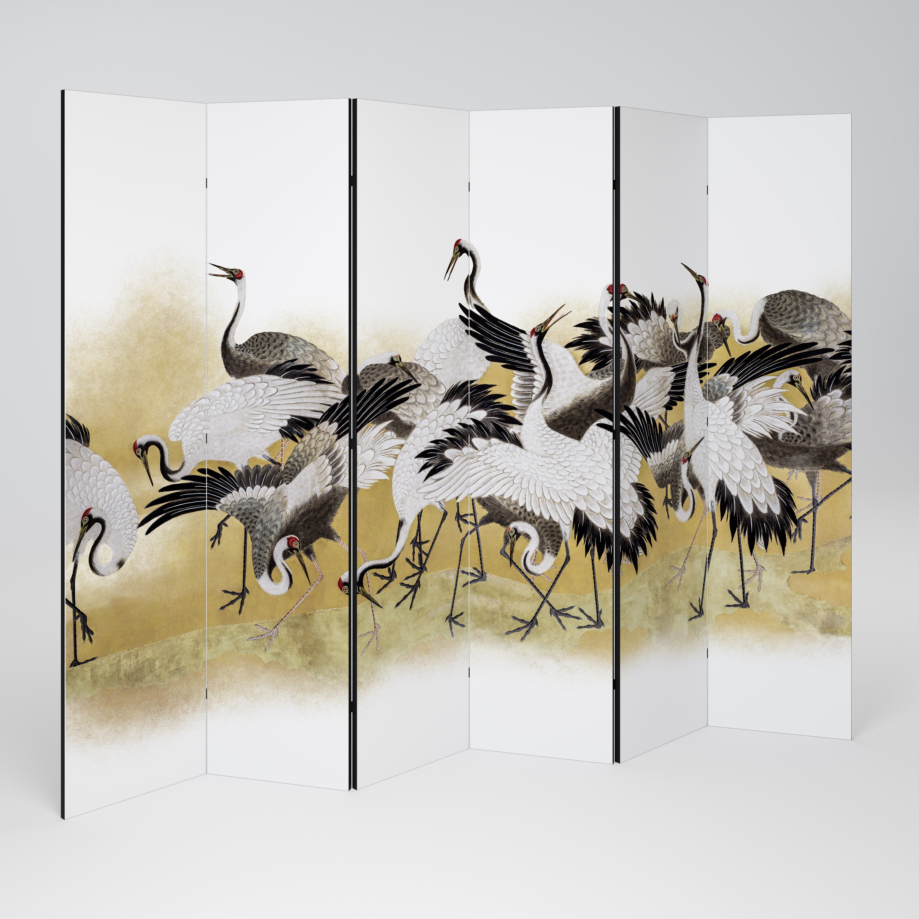 Biombo decorativo de 6 paneles con diseño de bandada de grúas japonesas