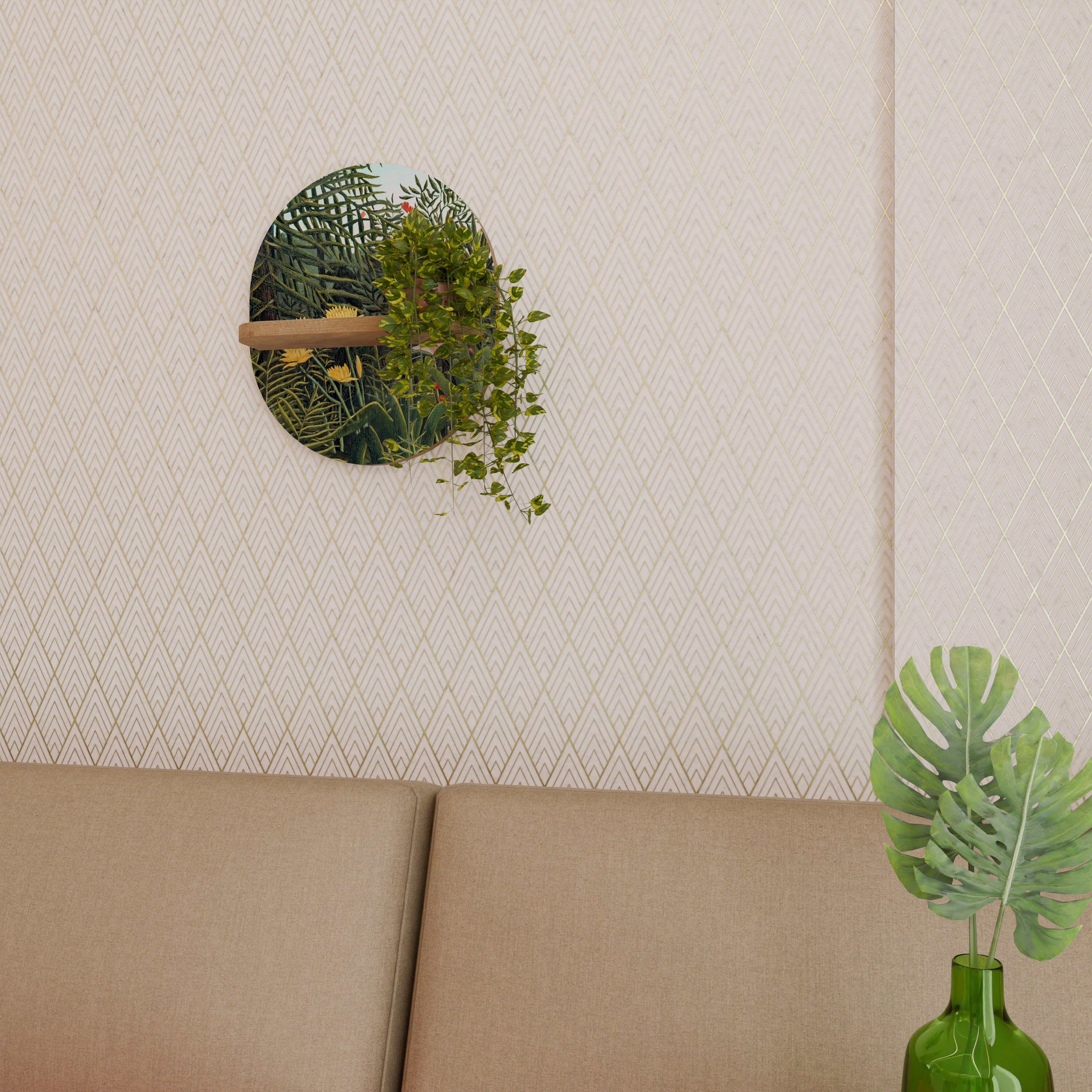 Estantería de arte ovalada VIRGIN FOREST WITH SUNSET en efecto roble