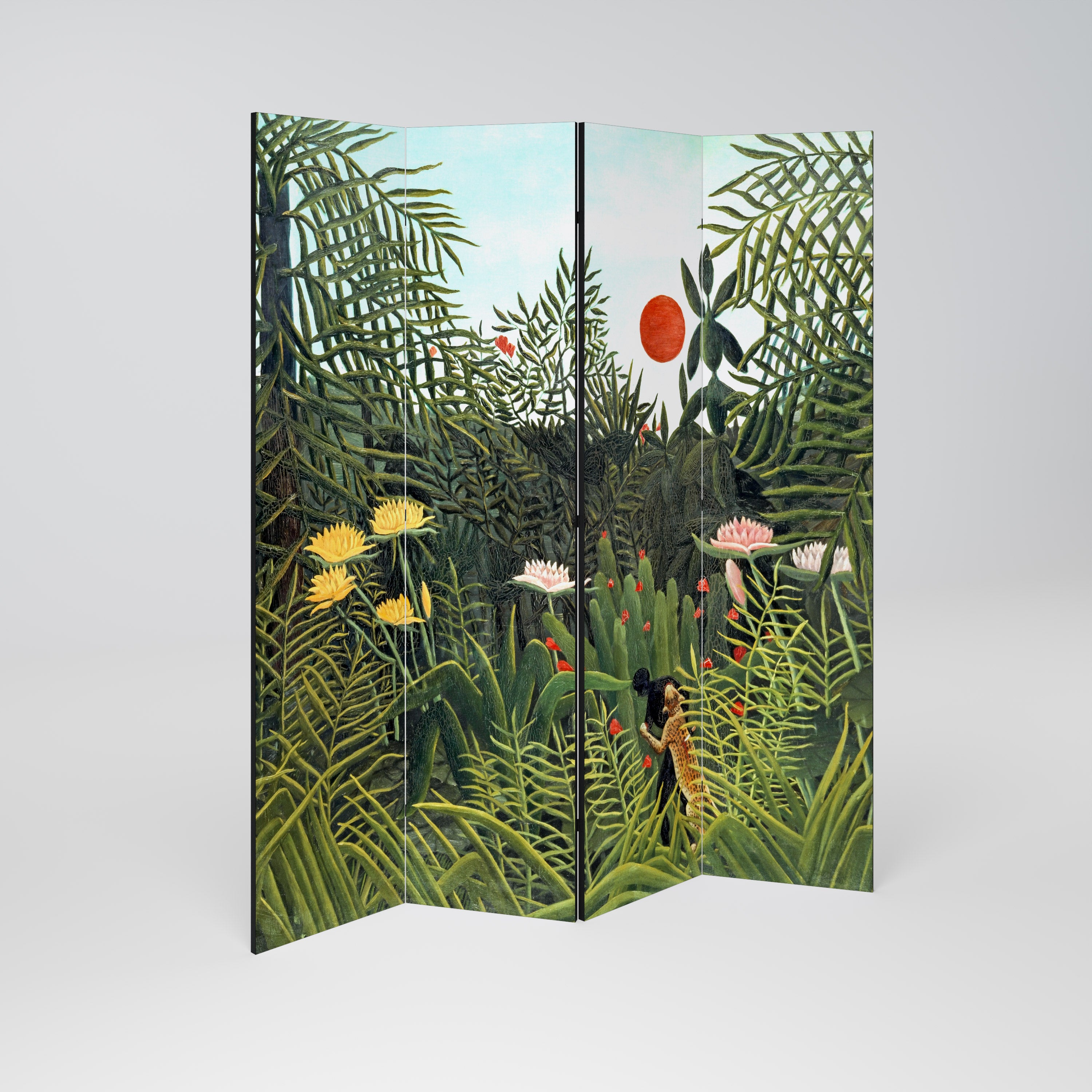 VIRGIN FOREST WITH SUNSET Decorative 4-Panel Room Divider