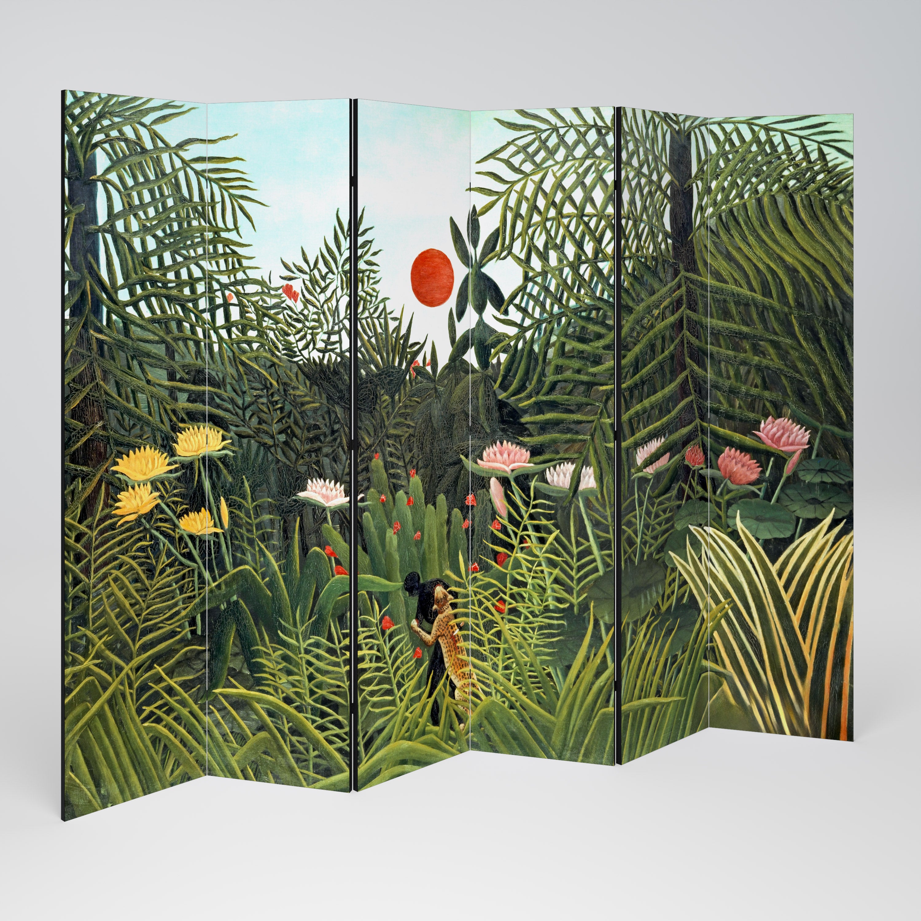 Biombo decorativo de 6 paneles BOSQUE VIRGEN CON ATARDECER