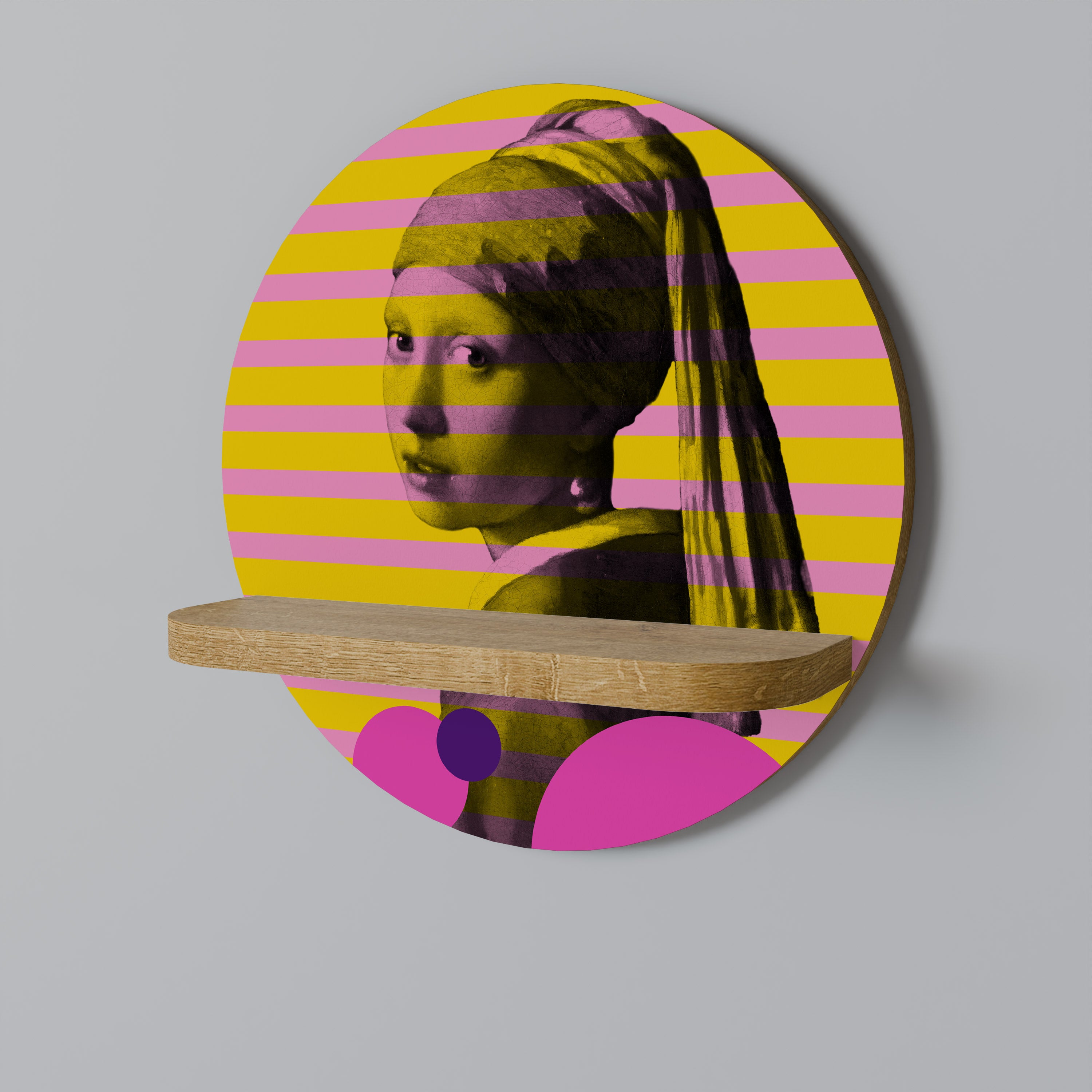 HER WITH A PEARL Estantería de arte redonda en efecto roble