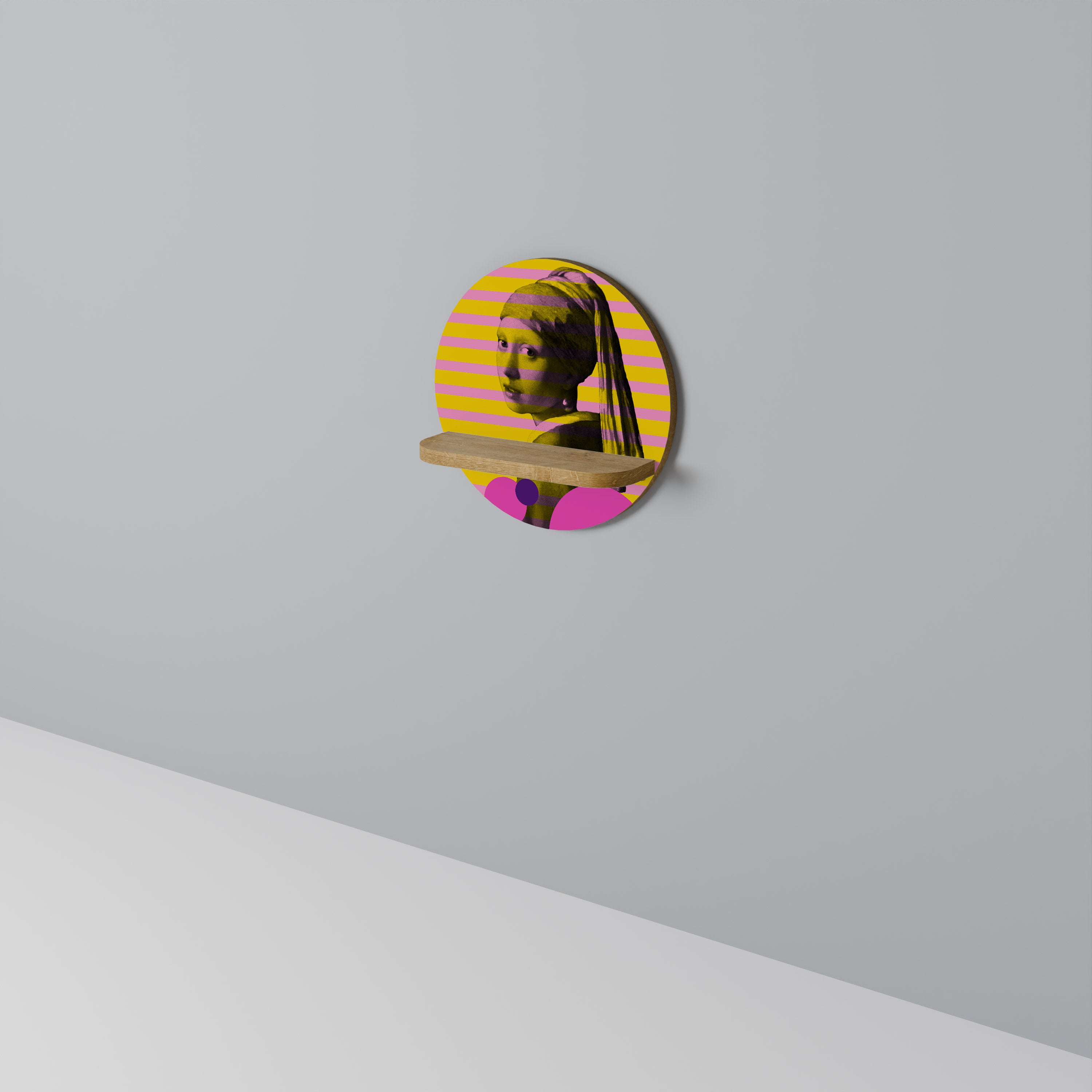 HER WITH A PEARL Estantería de arte redonda en efecto roble