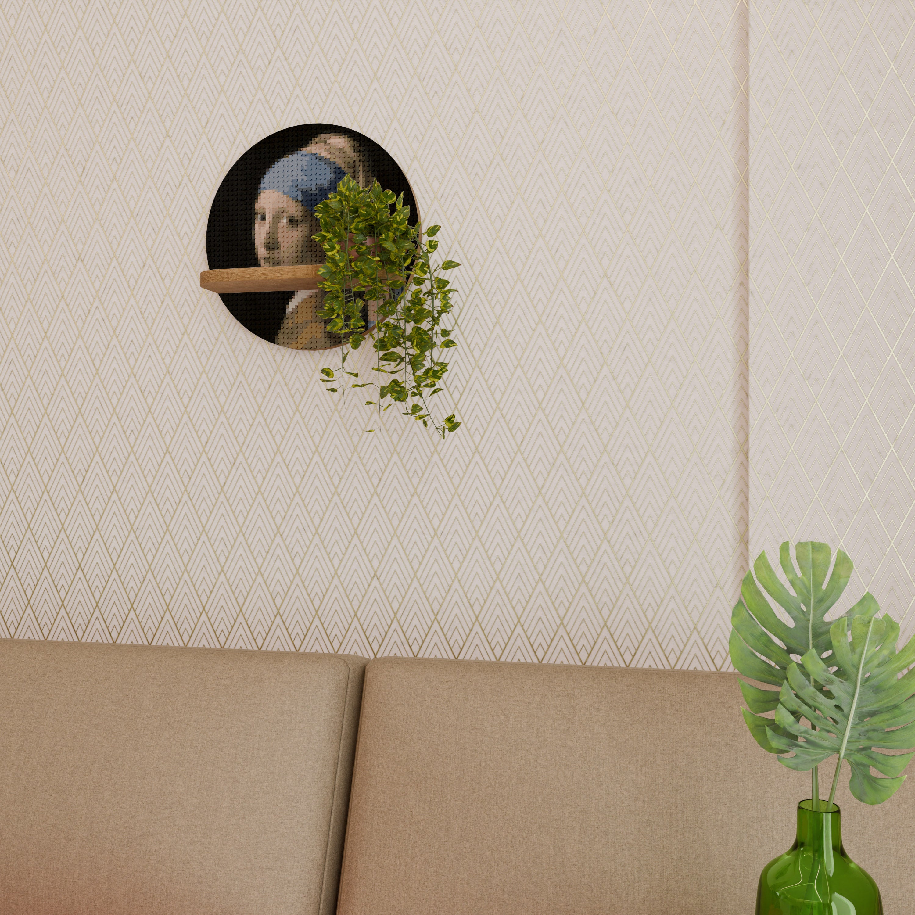 OBRA MAESTRA ESTRUCTURAL Estantería de arte redonda con efecto roble