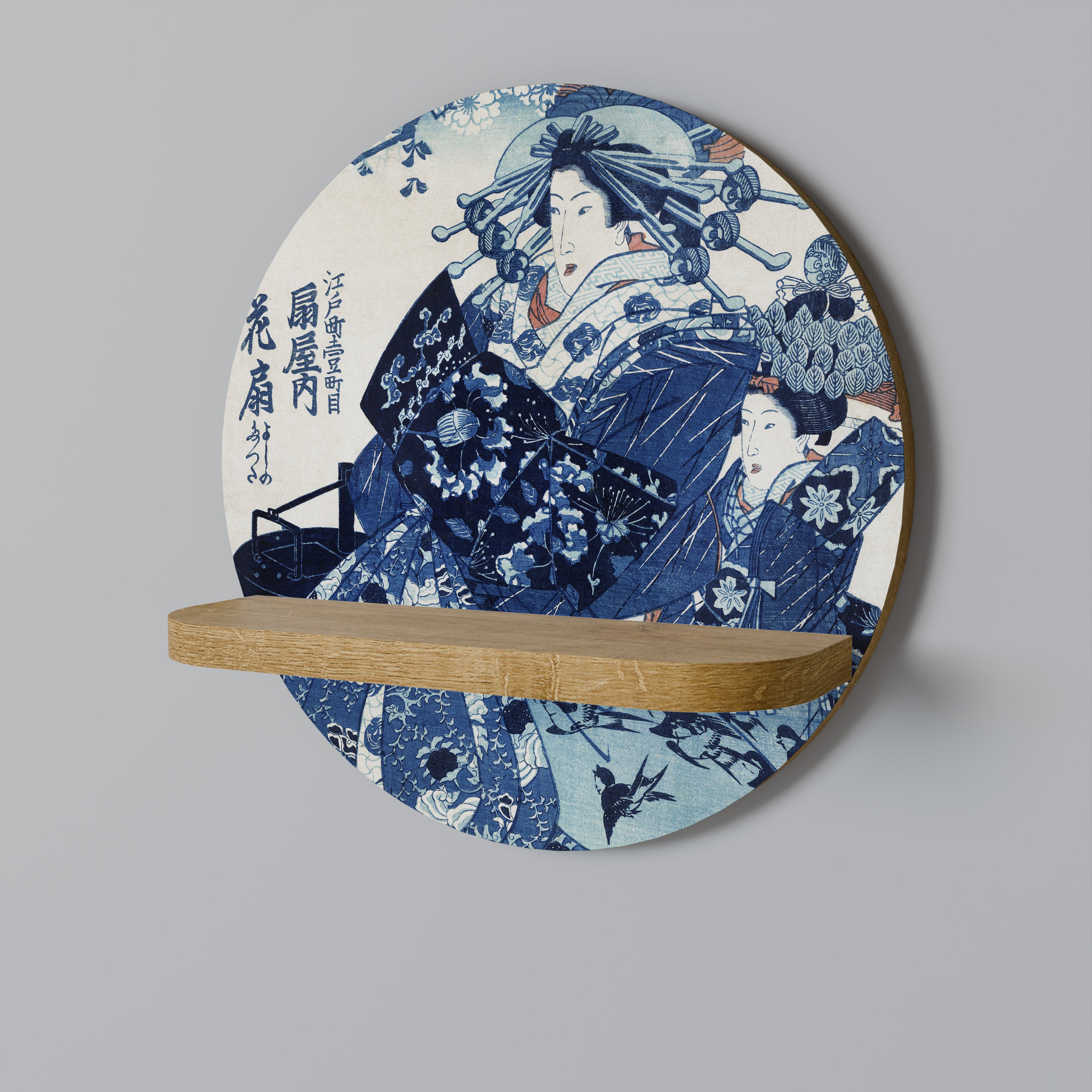 Estantería de arte redonda MUJER JAPONESA con efecto roble