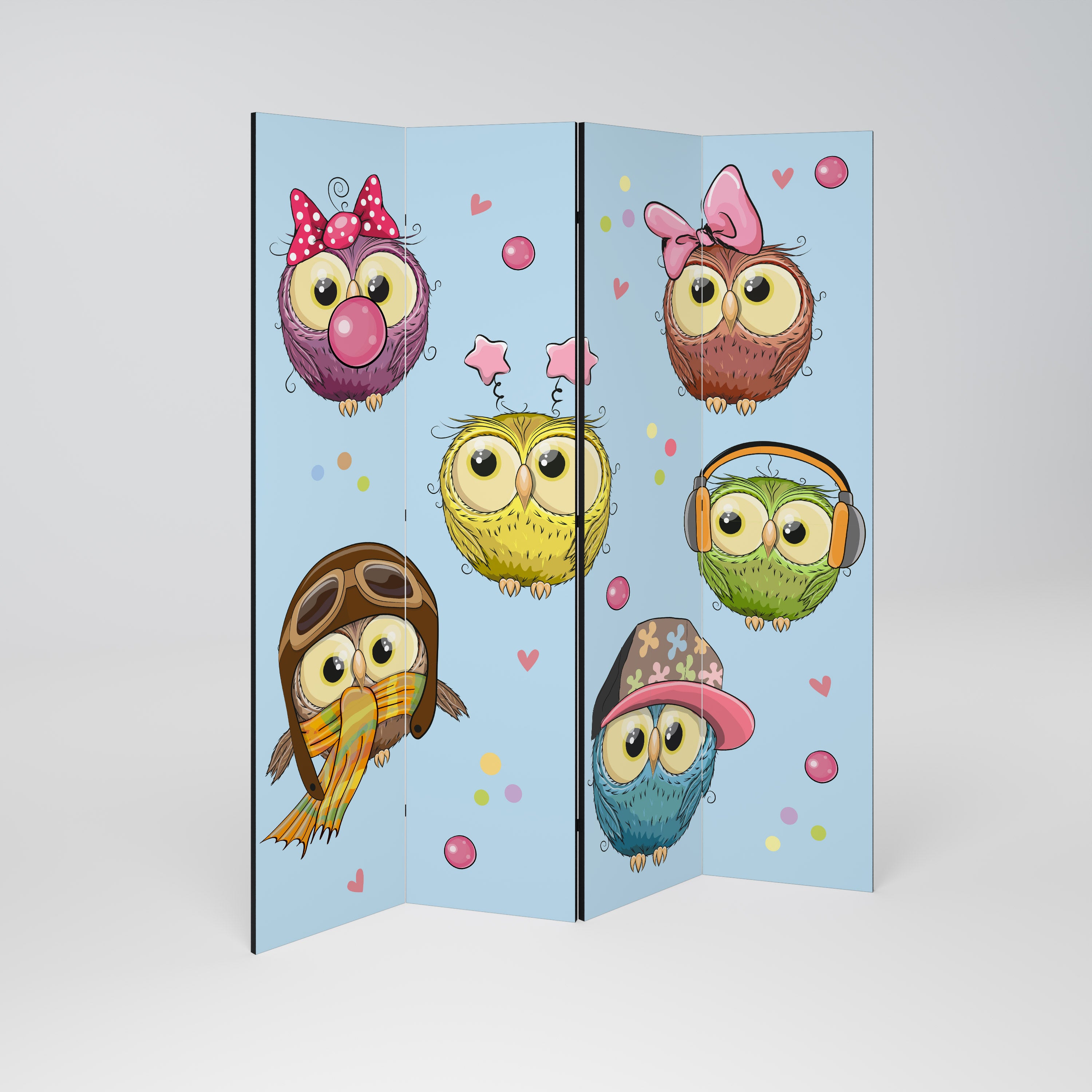 OWLY SQUAD Decorative 4-Panel Room Divider
