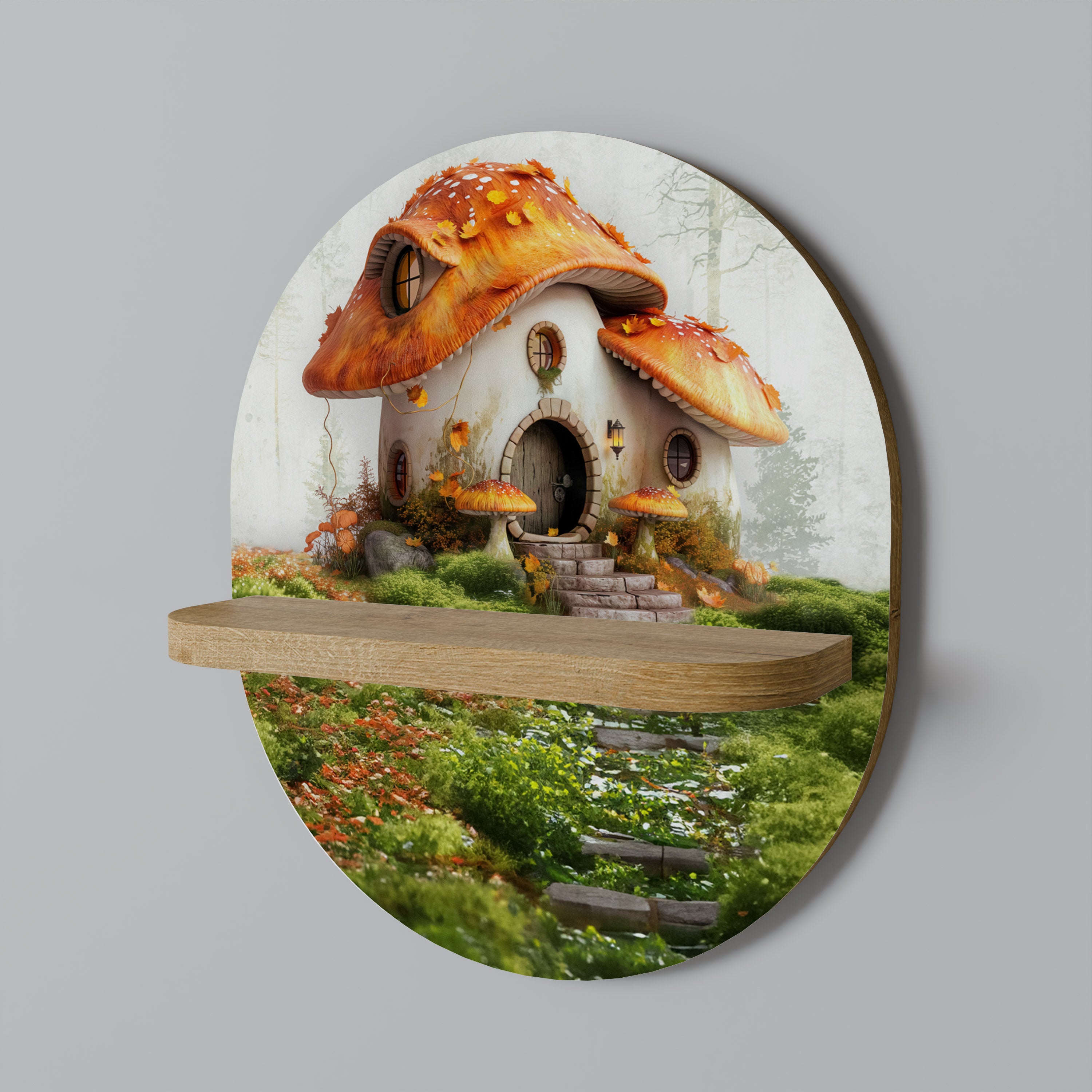 Estantería de arte ovalada Mystic Toadstool con efecto roble