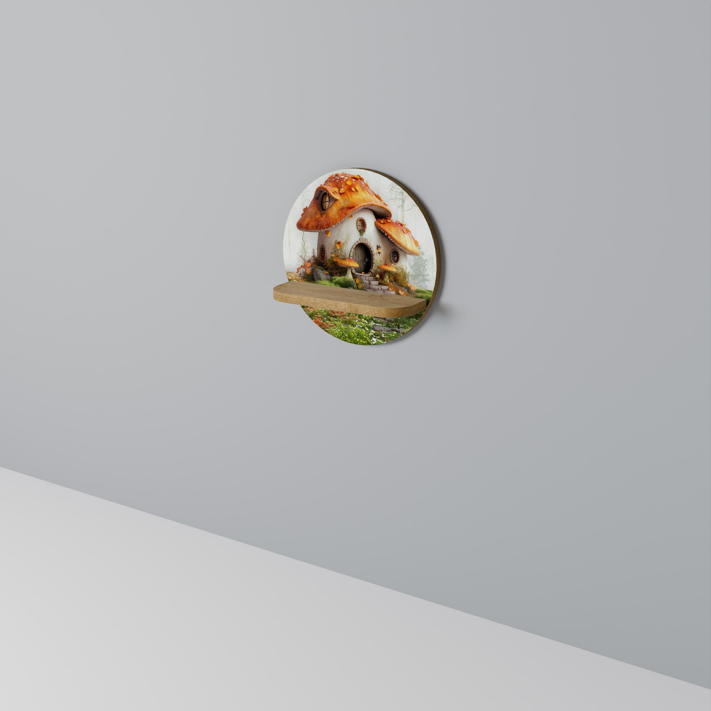 Estantería de arte redonda Mystic Toadstool con efecto roble