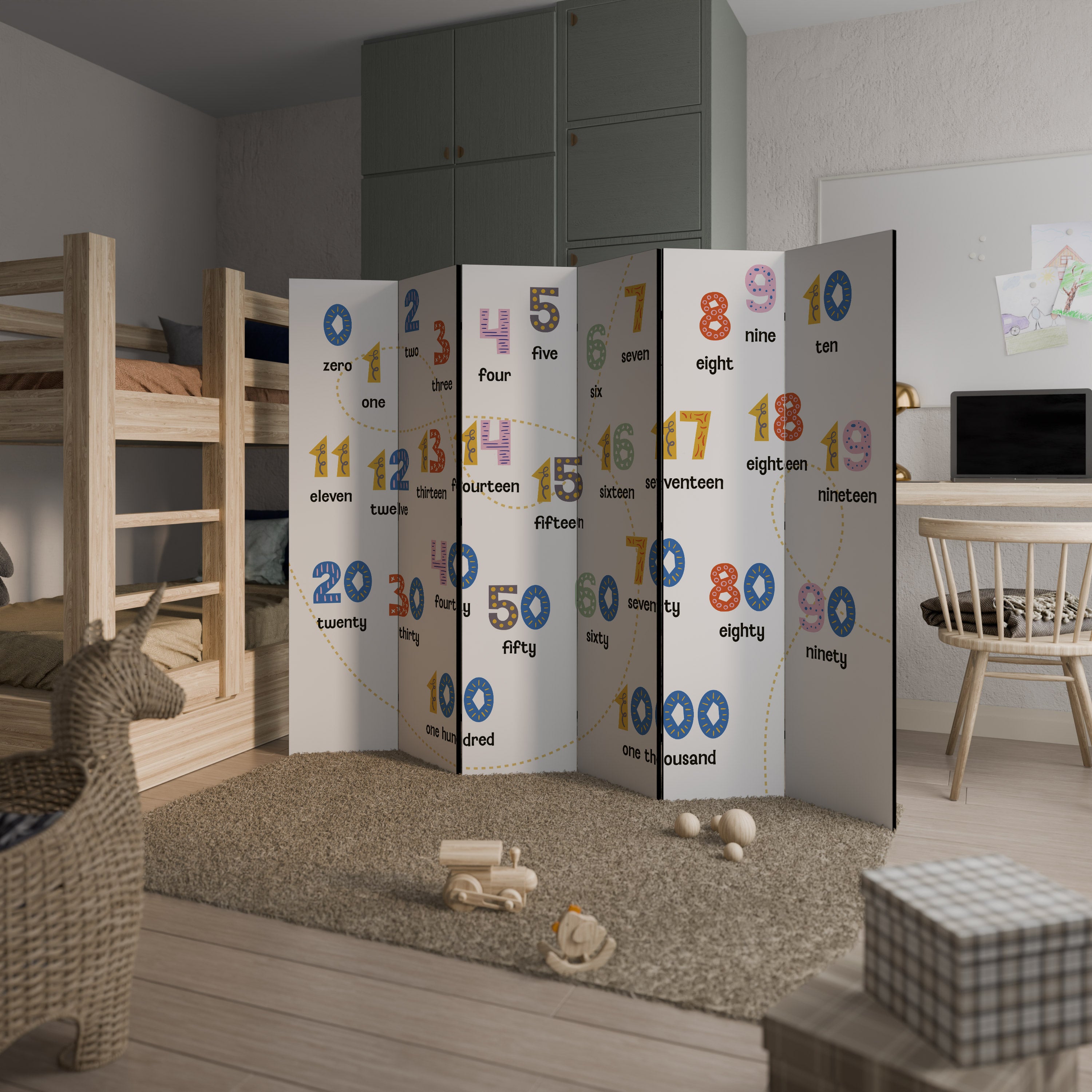 Biombo decorativo de 6 paneles LECCIÓN DE CONTEO