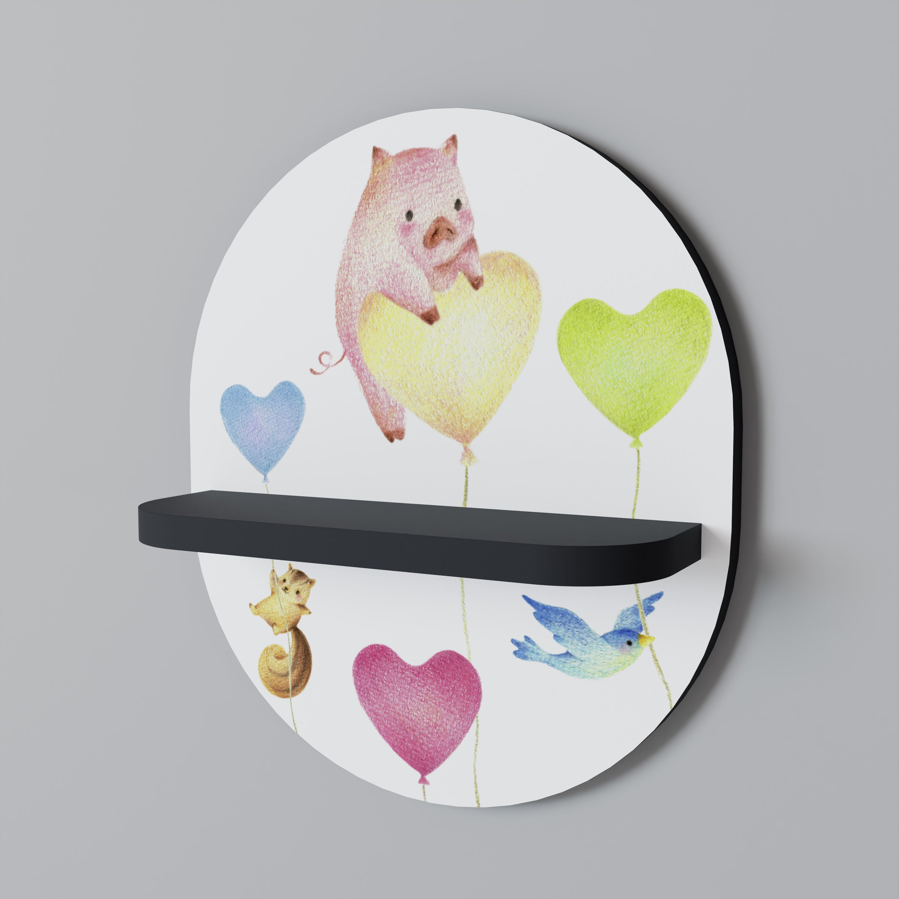 Estantería de arte ovalada BALLOON FRIENDS con acabado negro