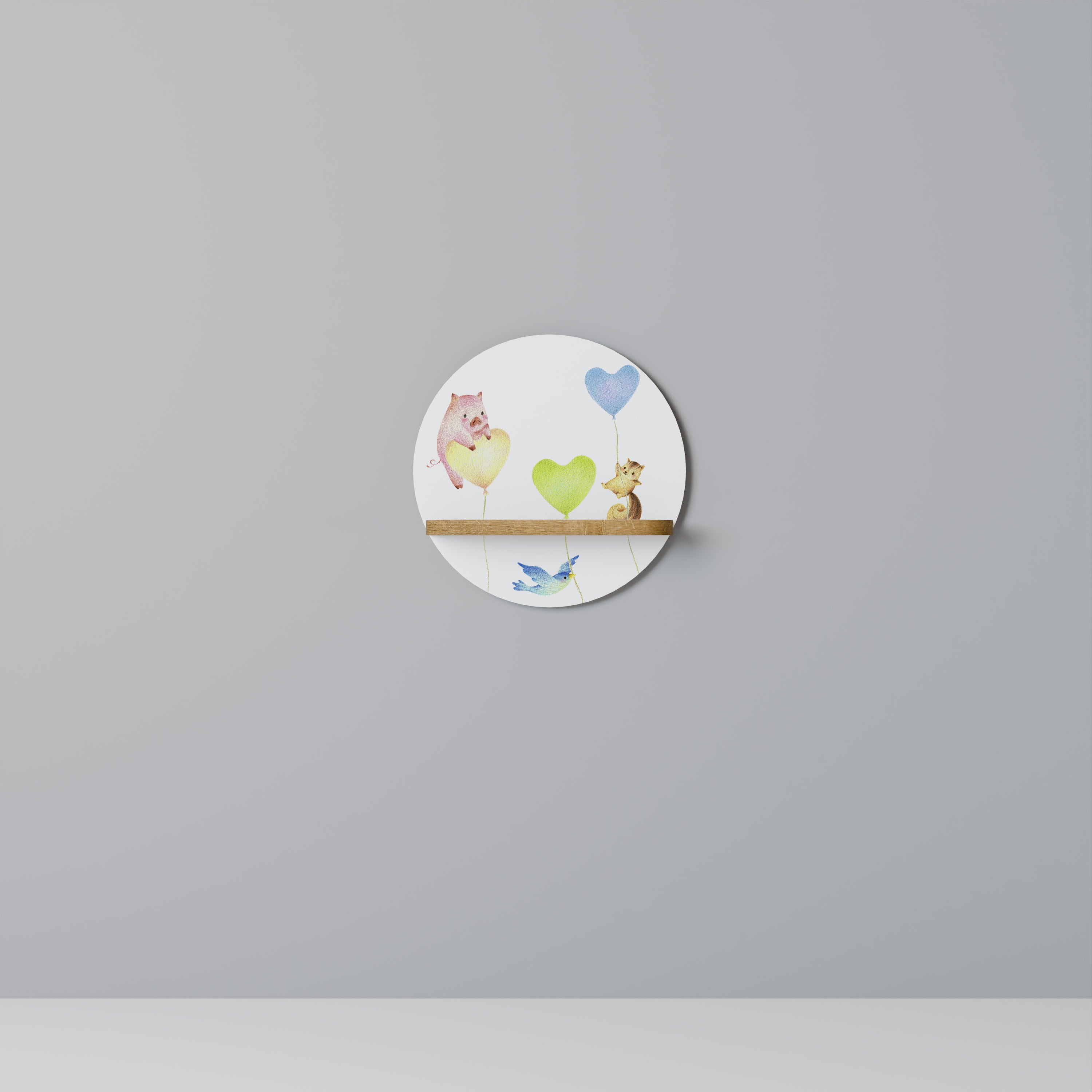 Estantería de arte redonda BALLOON FRIENDS con efecto roble