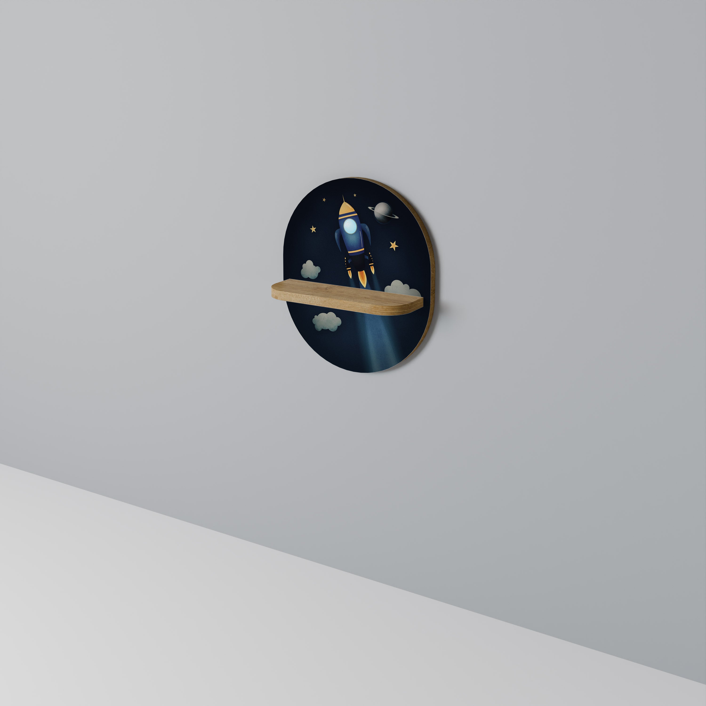 Estantería de arte ovalada STELLAR SWING con efecto roble