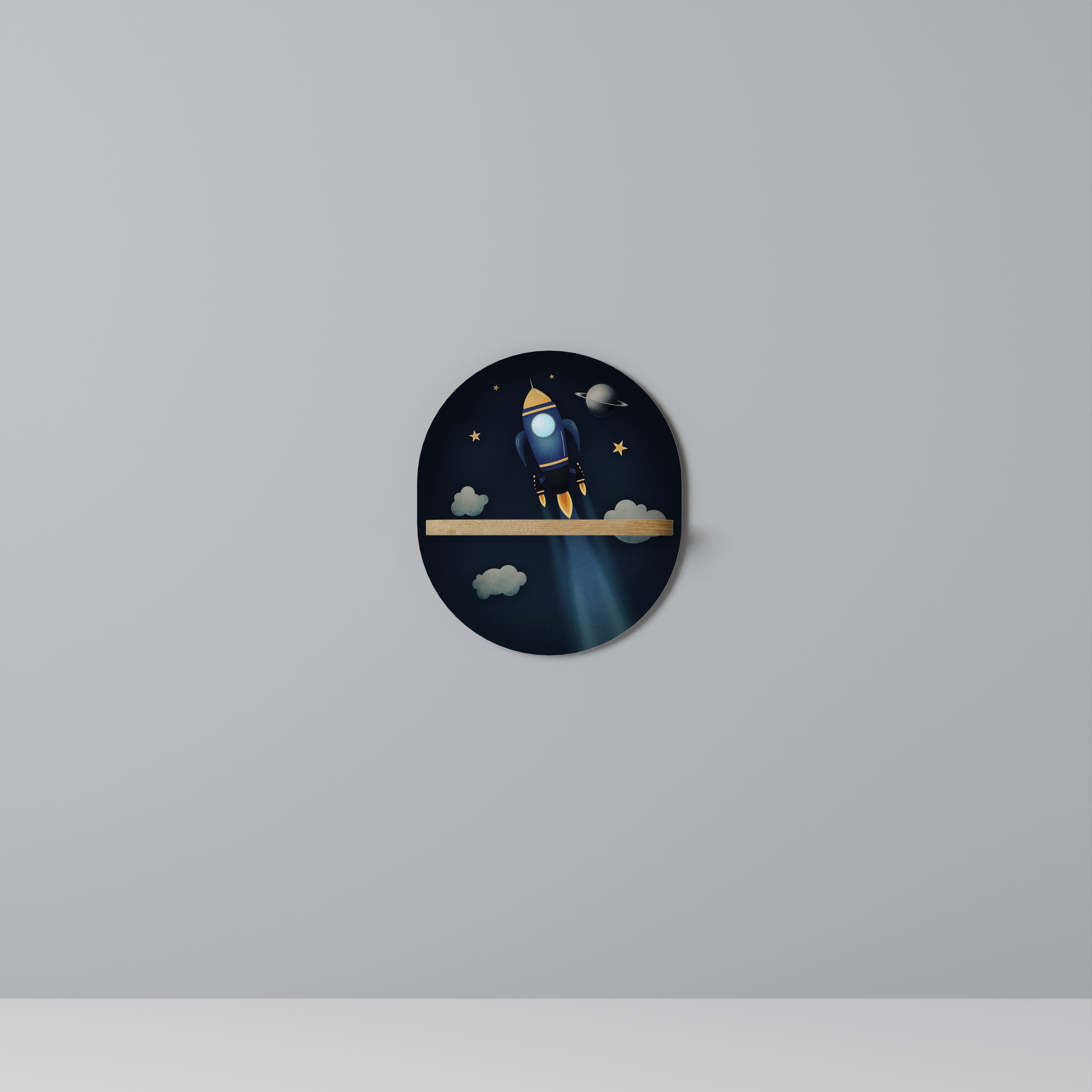 Estantería de arte ovalada STELLAR SWING con efecto roble