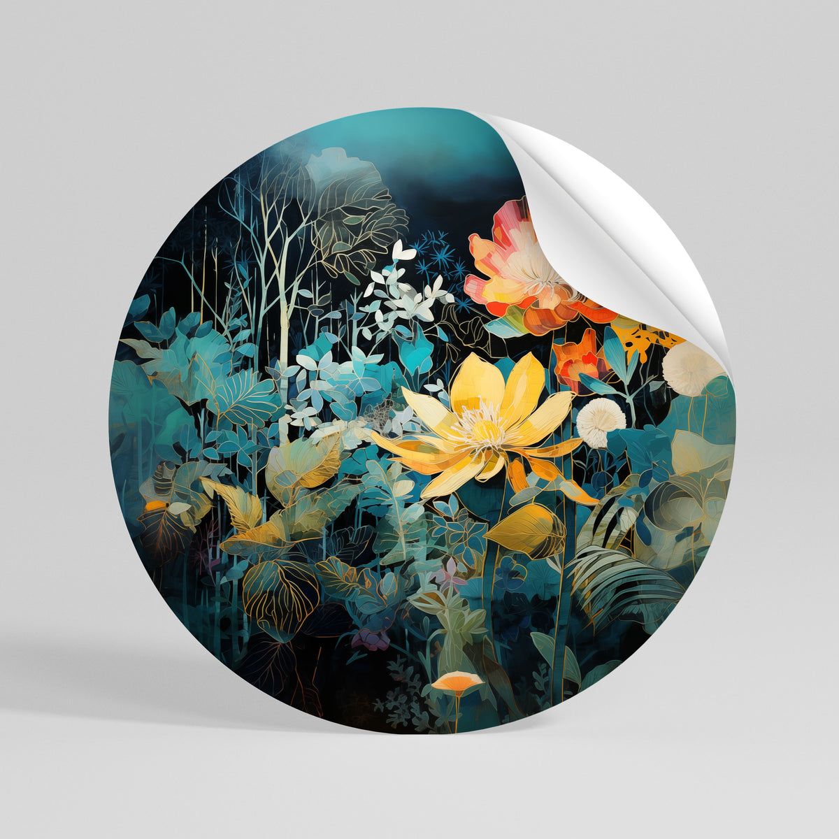 MIDNIGHT FLOWERS Vinilo adhesivo redondo