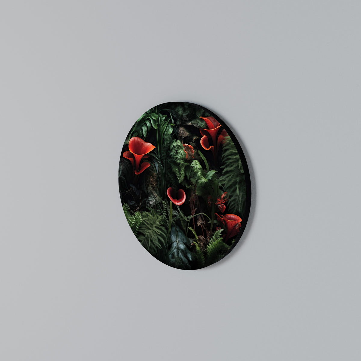 CRIMSON FERNS Arte de pared redondo