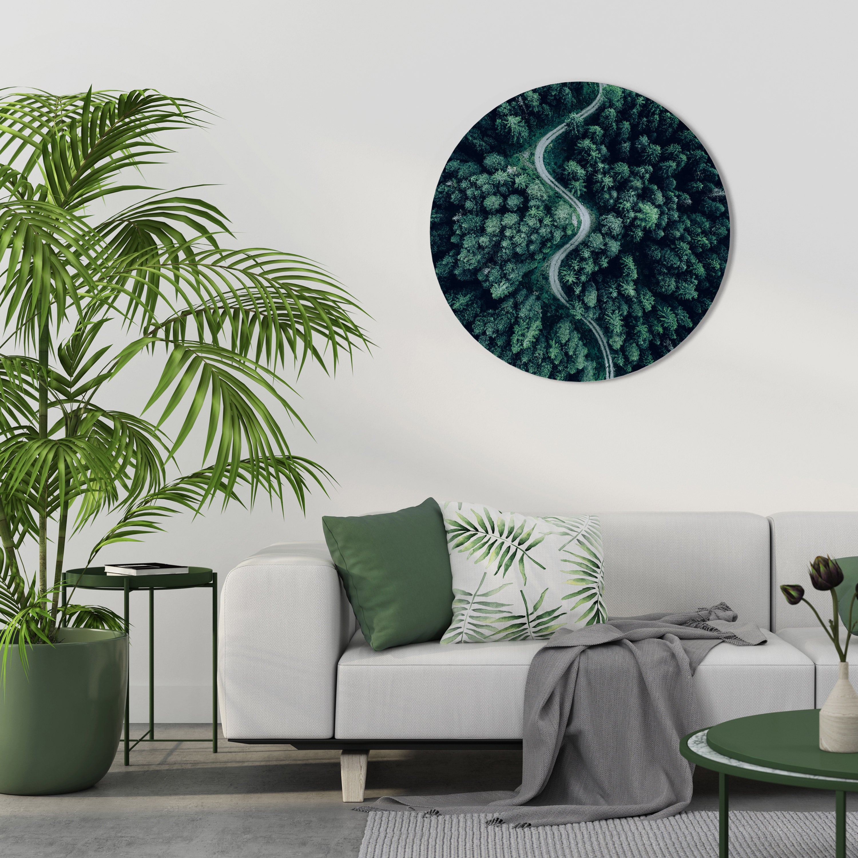 FORESTED SERPENTINE ROUTE Round Wall Art