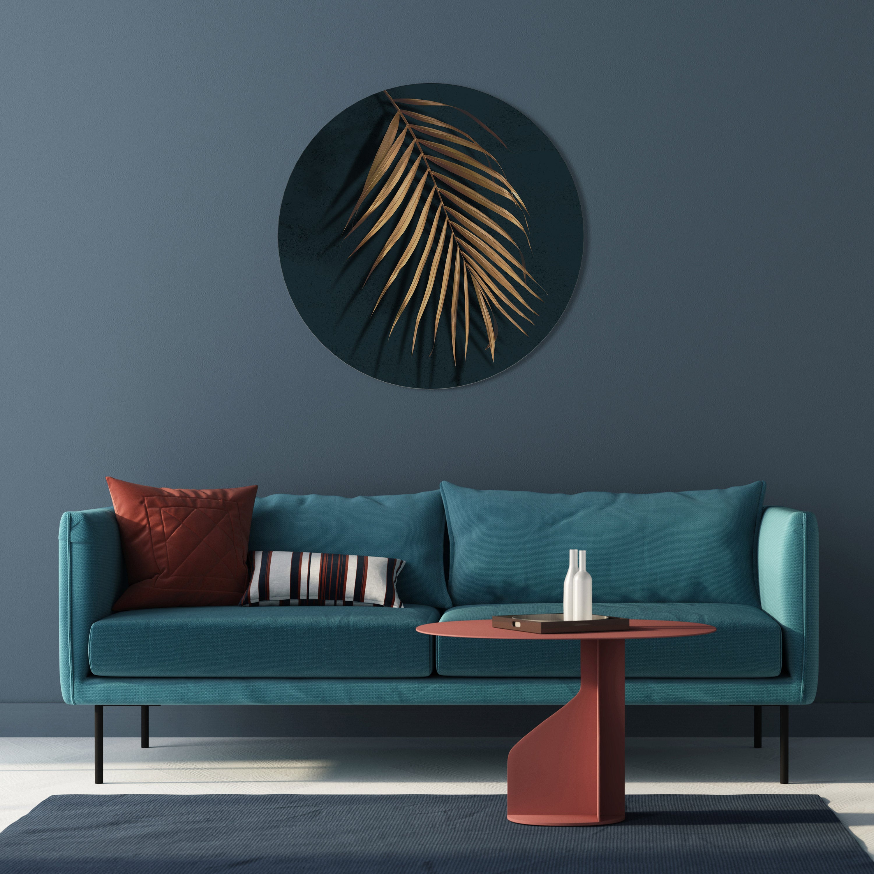 GOLDEN PALM WHISPERS Round Wall Art