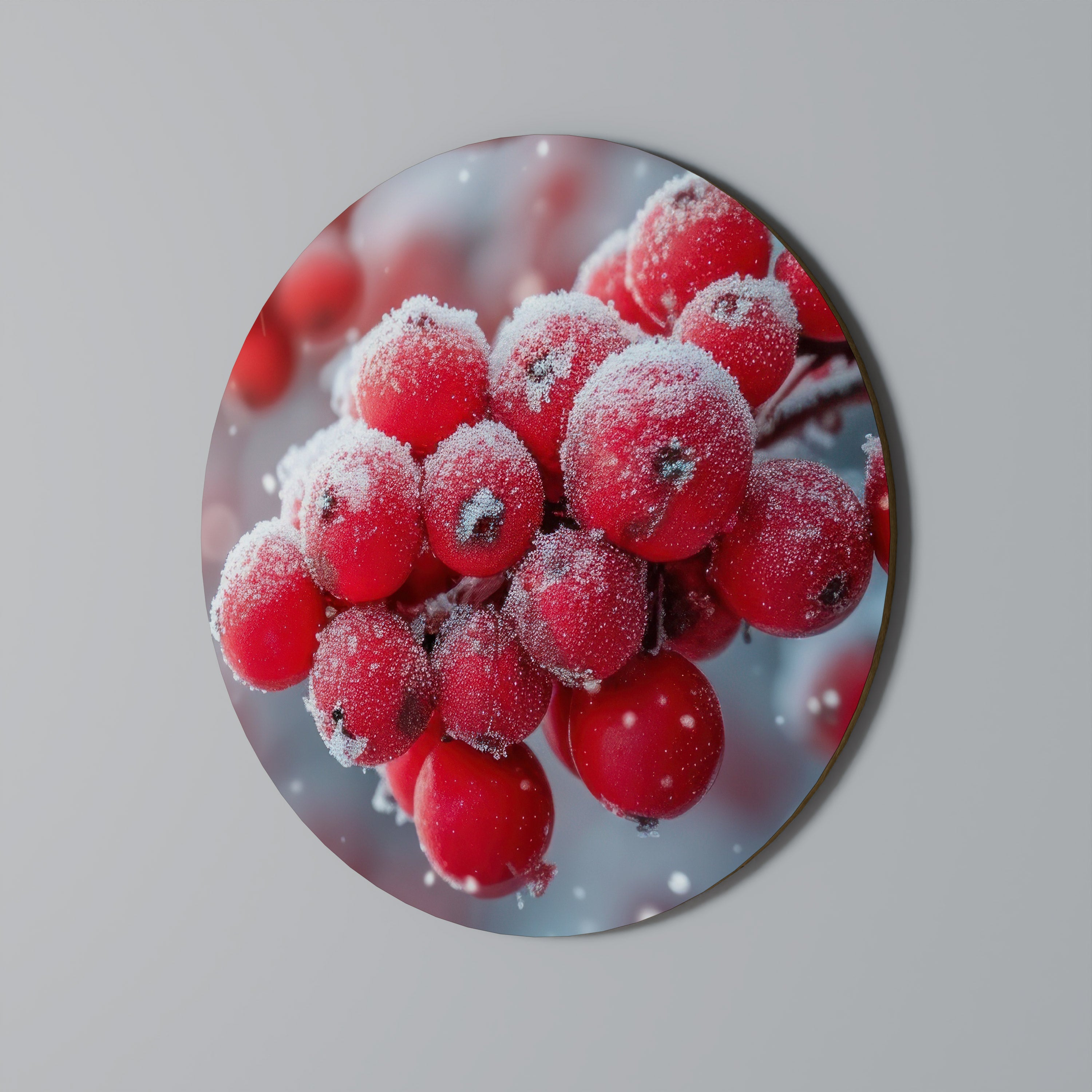 WINTER'S CRIMSON TREASURES Round Wall Art