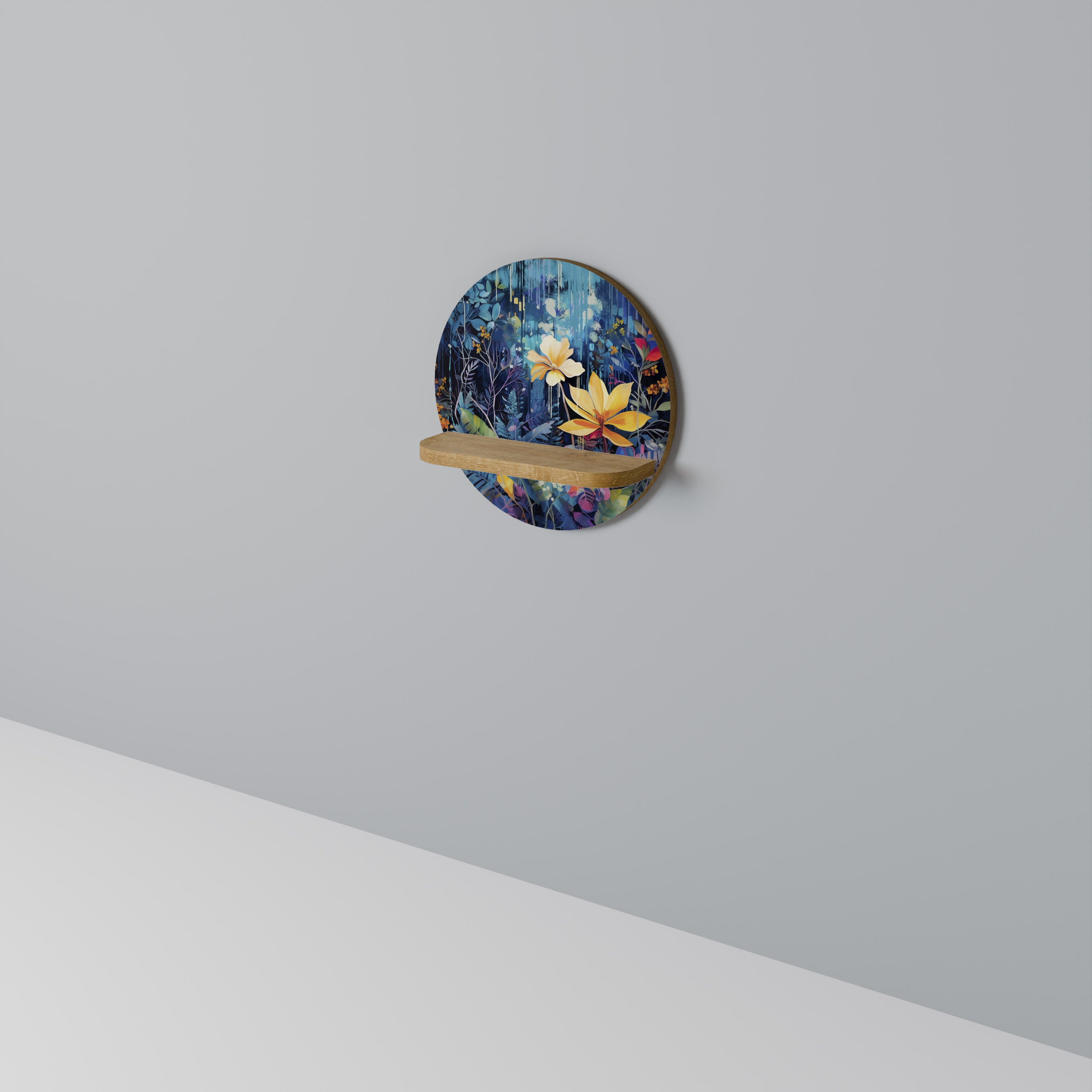 Estantería redonda MIDNIGHT BLOSSOM con efecto roble