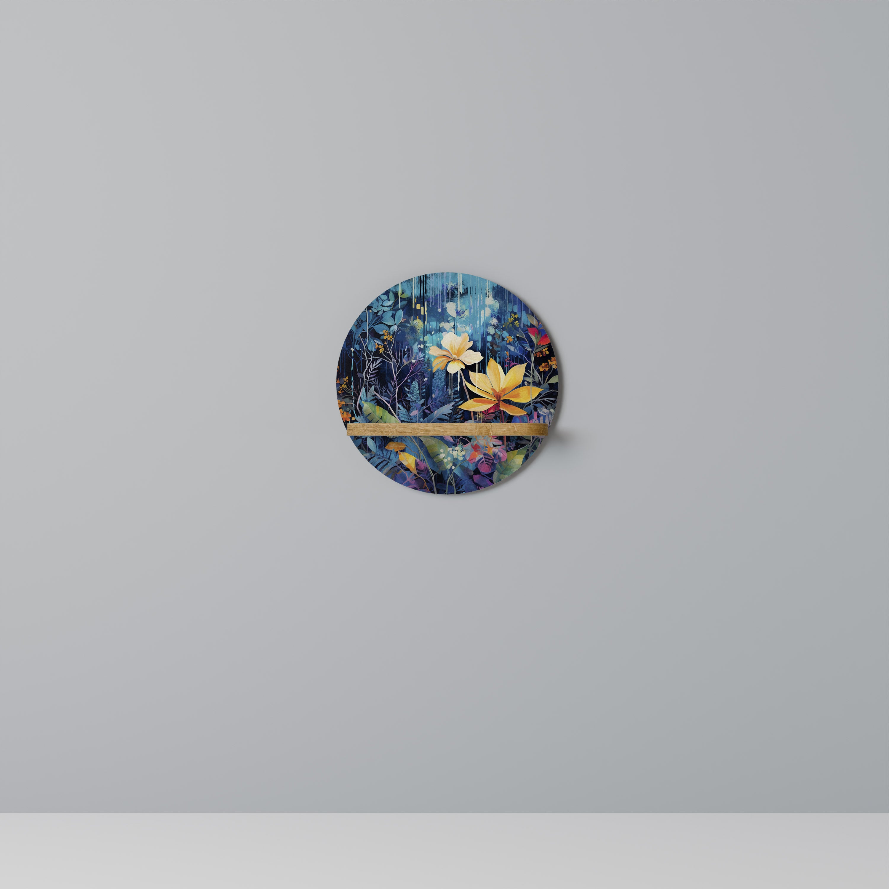 Estantería redonda MIDNIGHT BLOSSOM con efecto roble