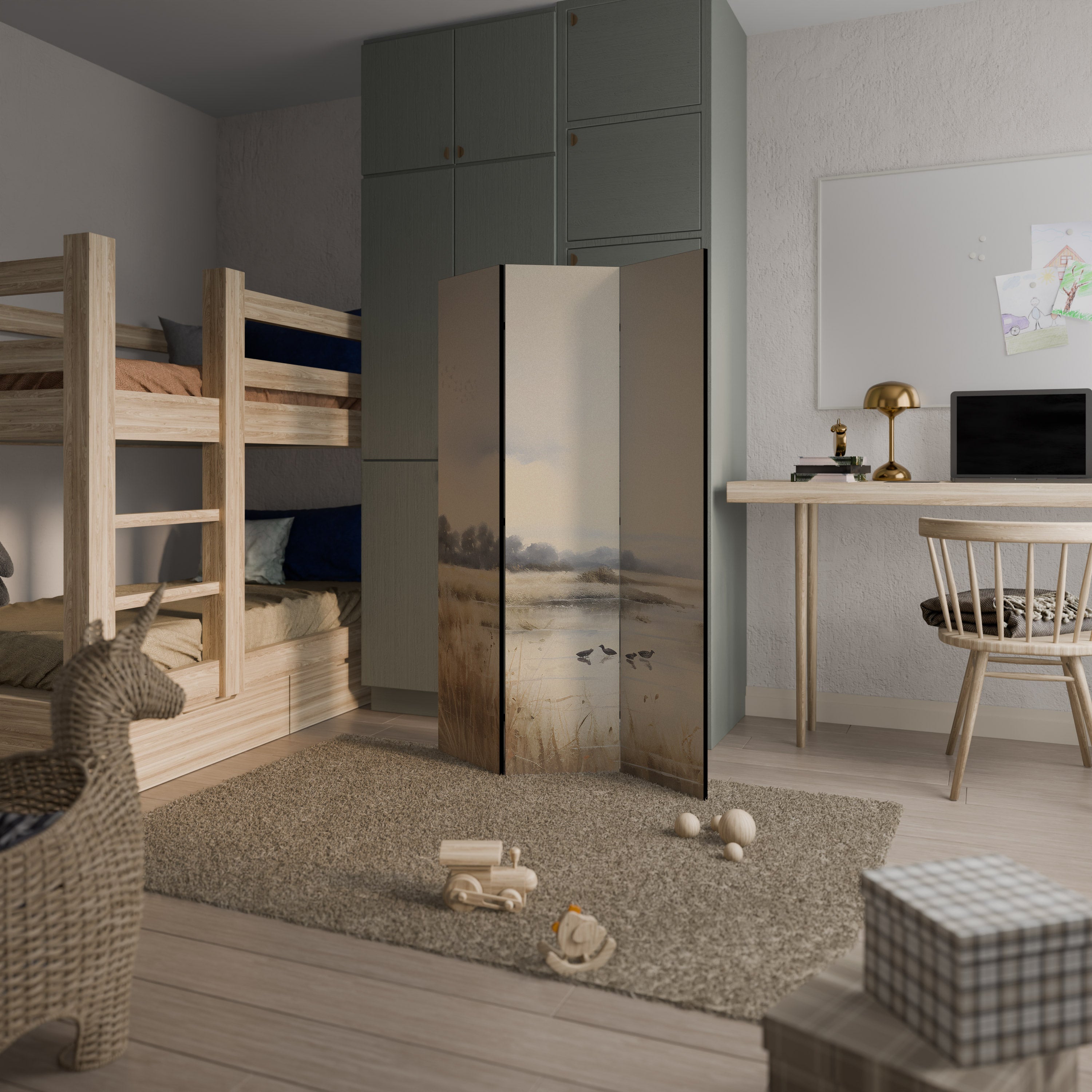Biombo decorativo de 3 paneles LAKESIDE NOSTALGY