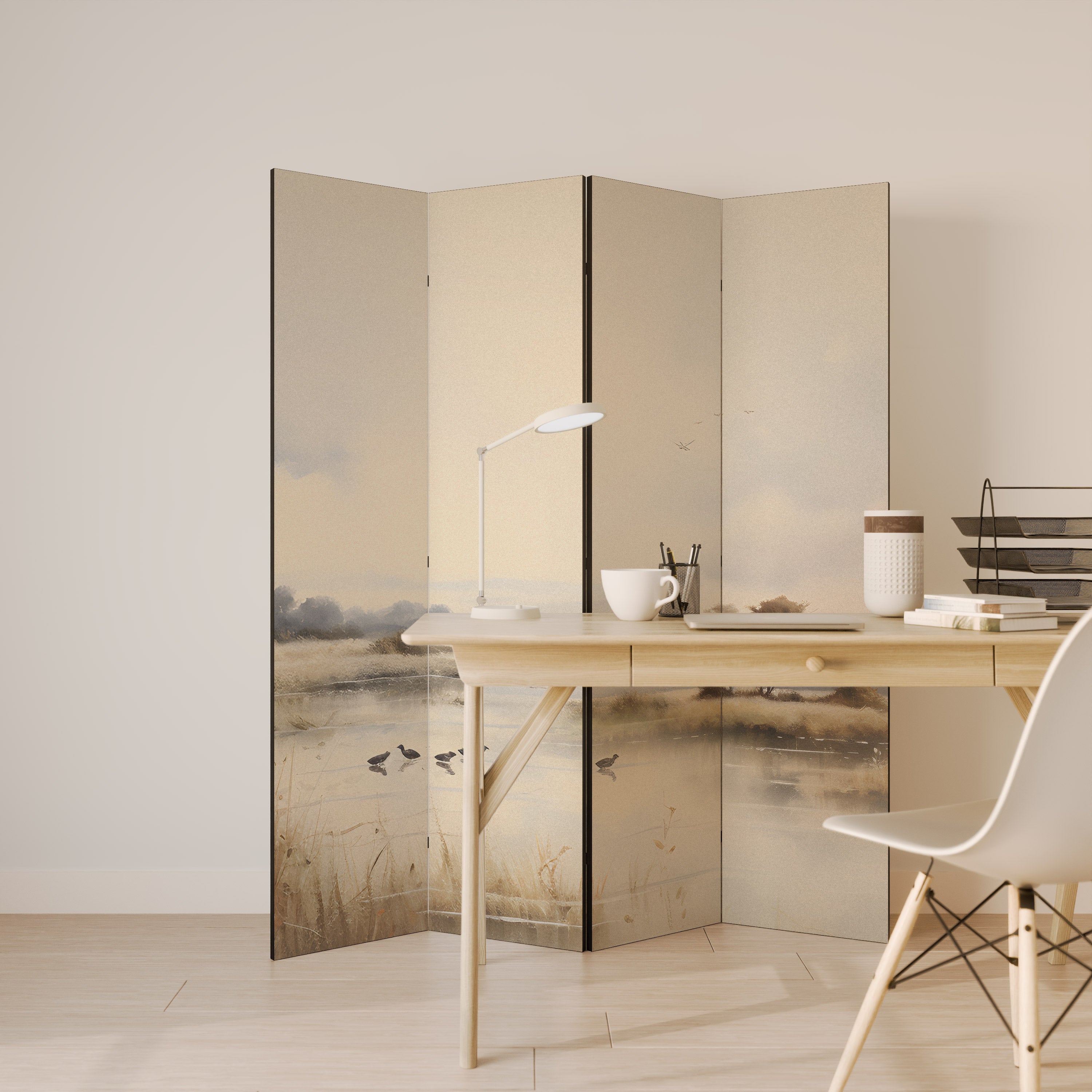 Biombo decorativo de 4 paneles LAKESIDE NOSTALGY