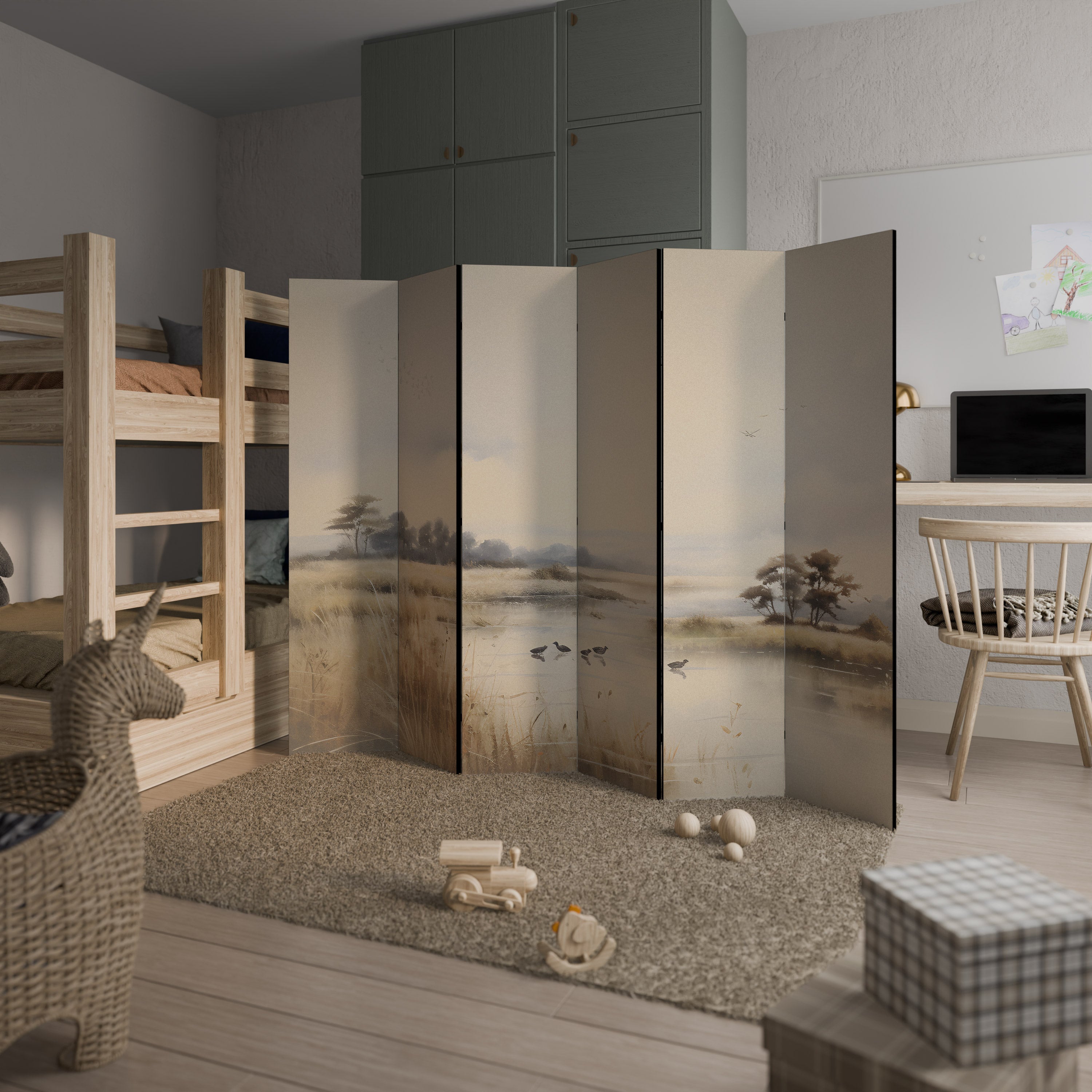 Biombo decorativo LAKESIDE NOSTALGY de 6 paneles