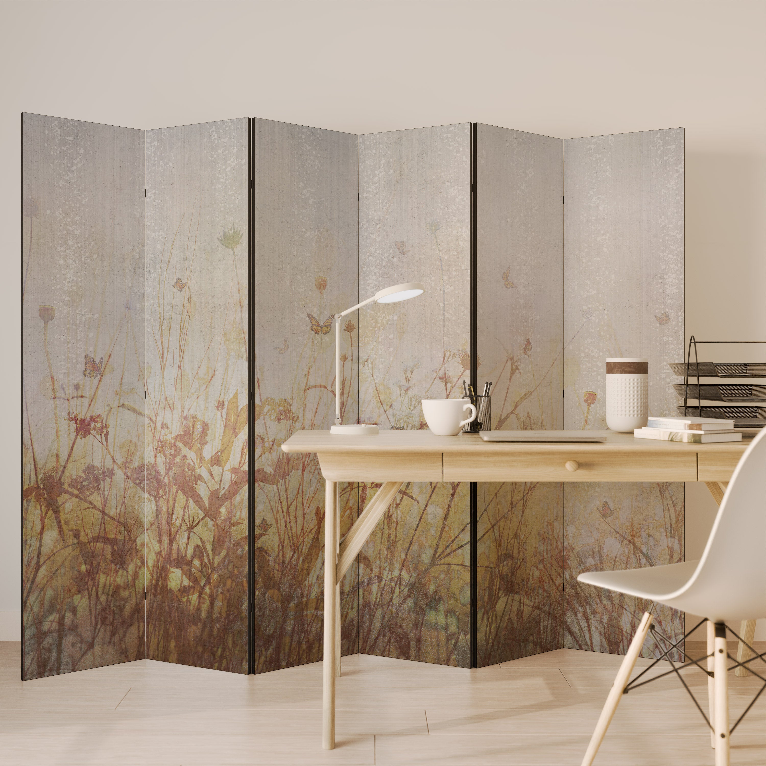 Biombo decorativo de 6 paneles MARIPOSAS DE LA PRADERA