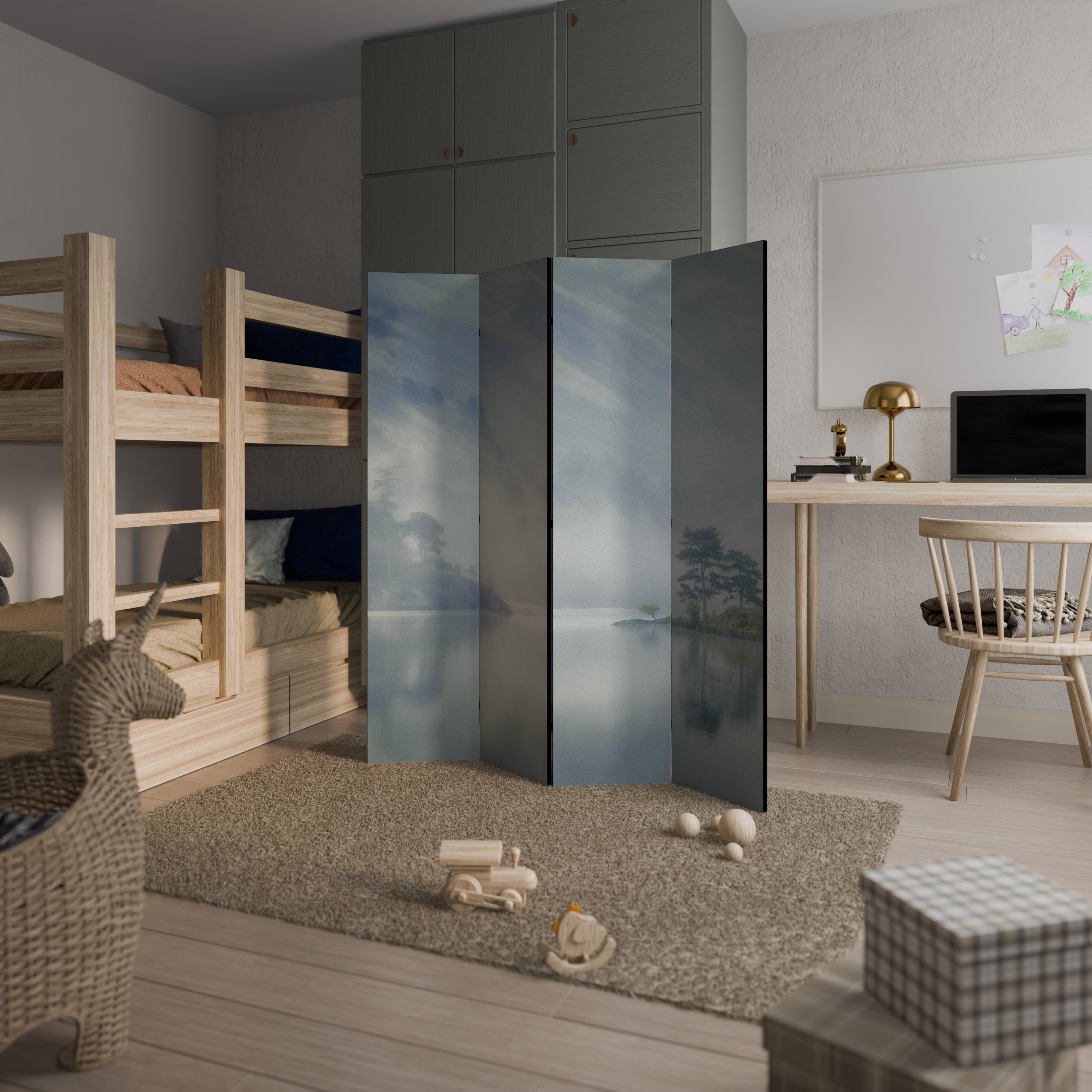 Biombo decorativo de 4 paneles SILVER LAKE