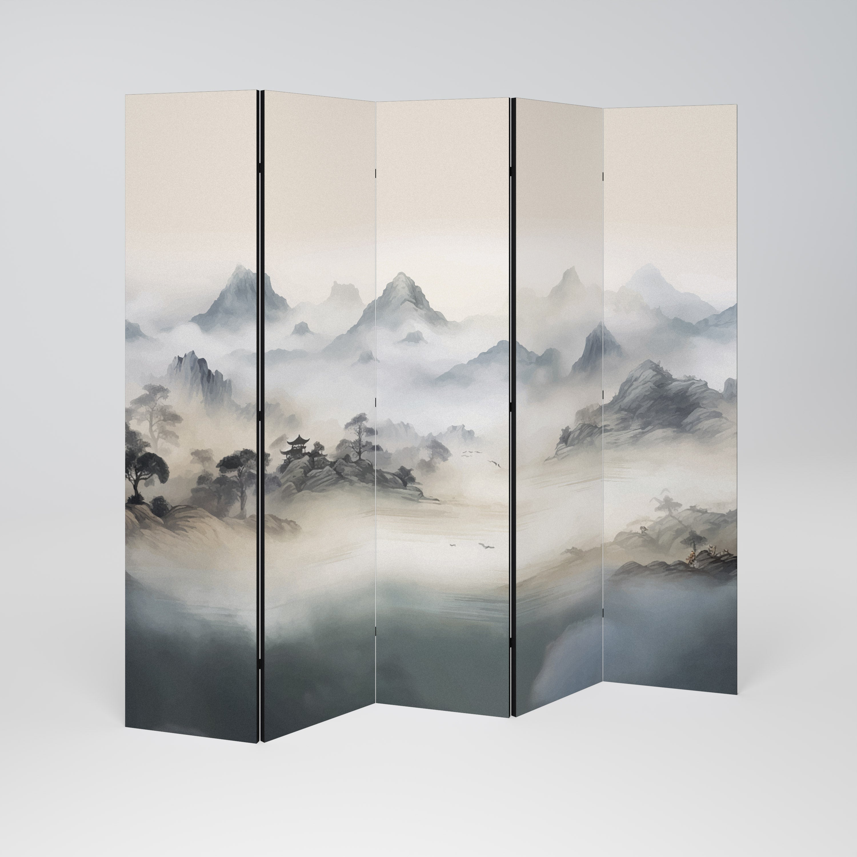 HIDDEN TEMPLE MIST Decorative 5-Panel Room Divider