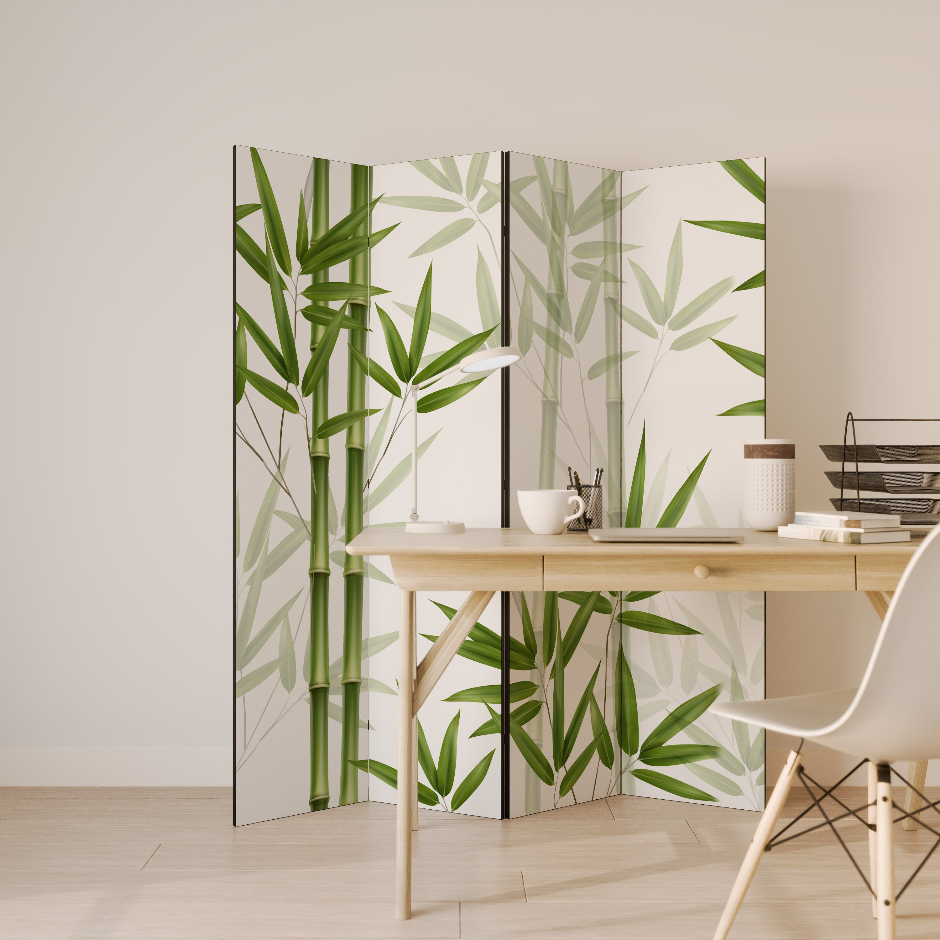 Biombo decorativo de 4 paneles SERENE BAMBOO WHISPERS