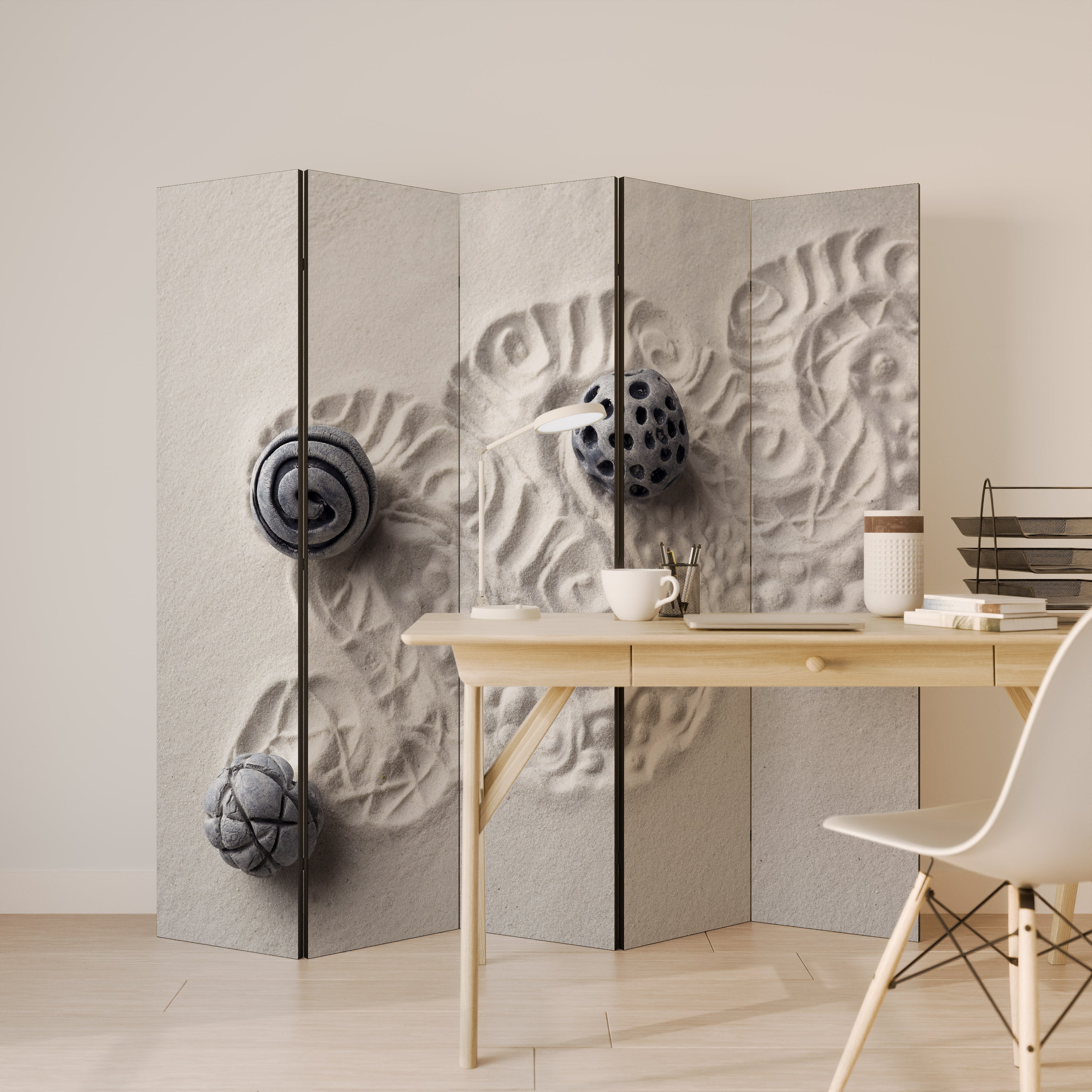 SAND SCULPTED SERENITY Decorative 5-Panel Room Divider