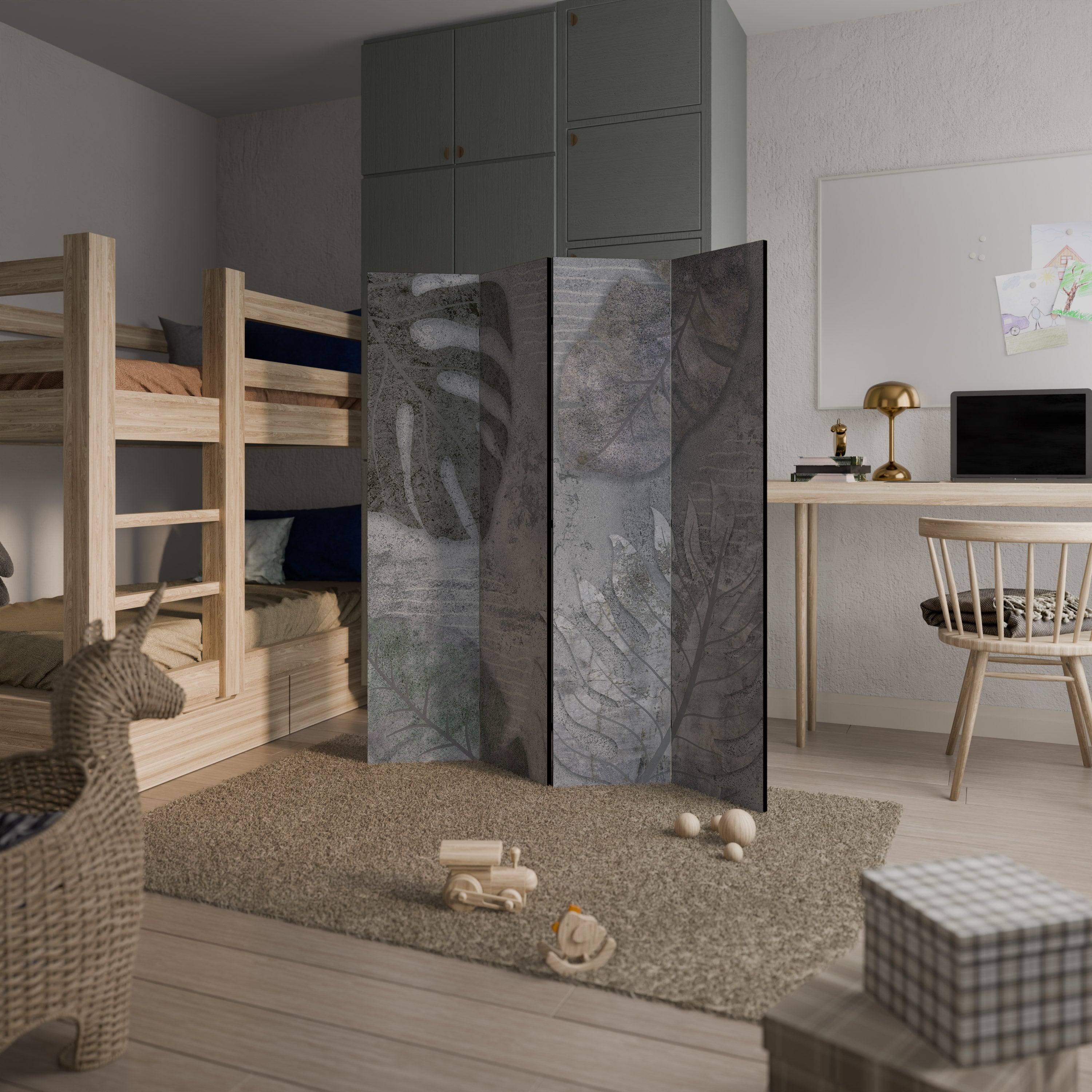 Biombo decorativo de 4 paneles VINTAGE GREENERY