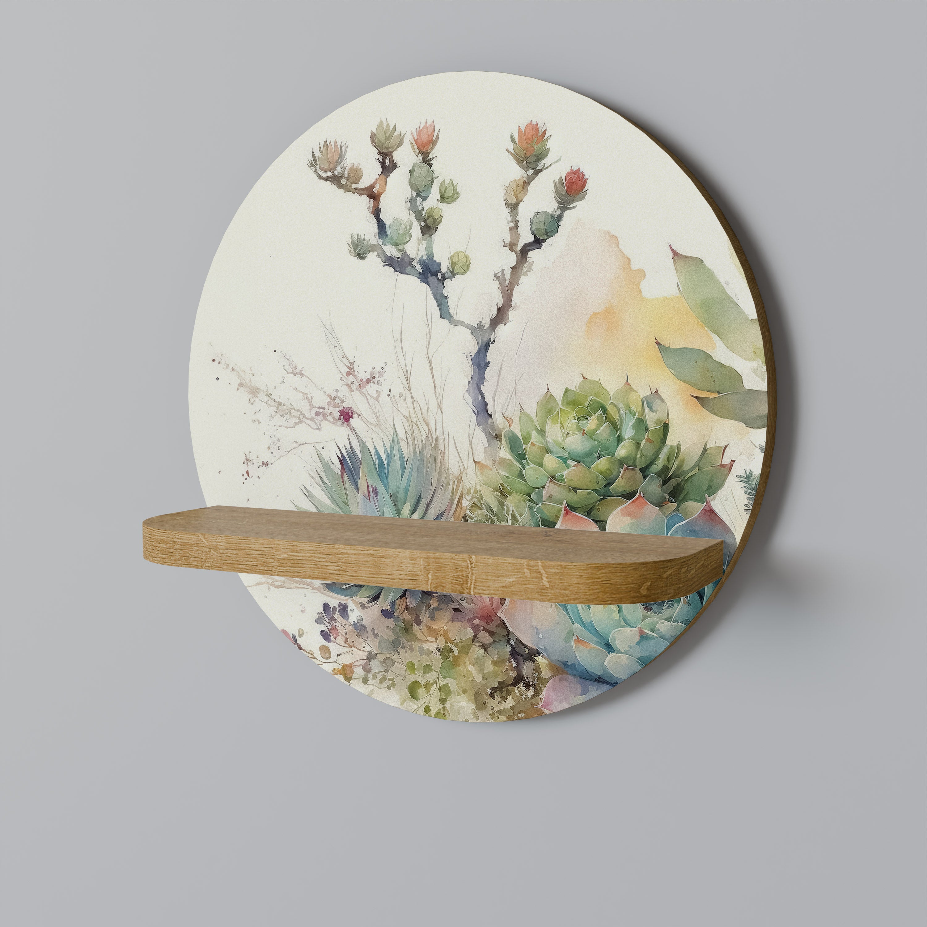 Estantería de arte redonda SECRET GARDEN con efecto roble