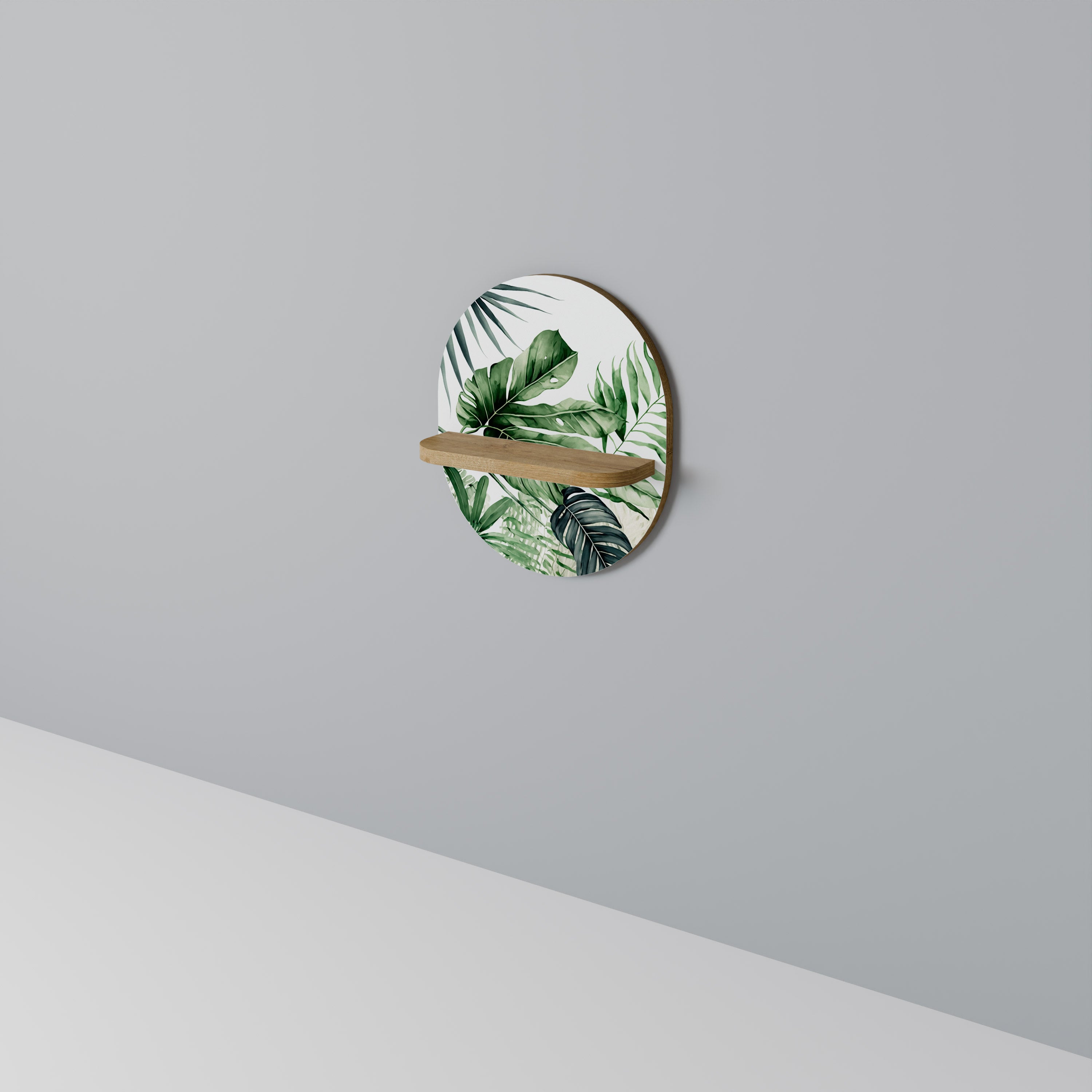 Estantería de arte ovalada MONSTERA DREAM con efecto roble