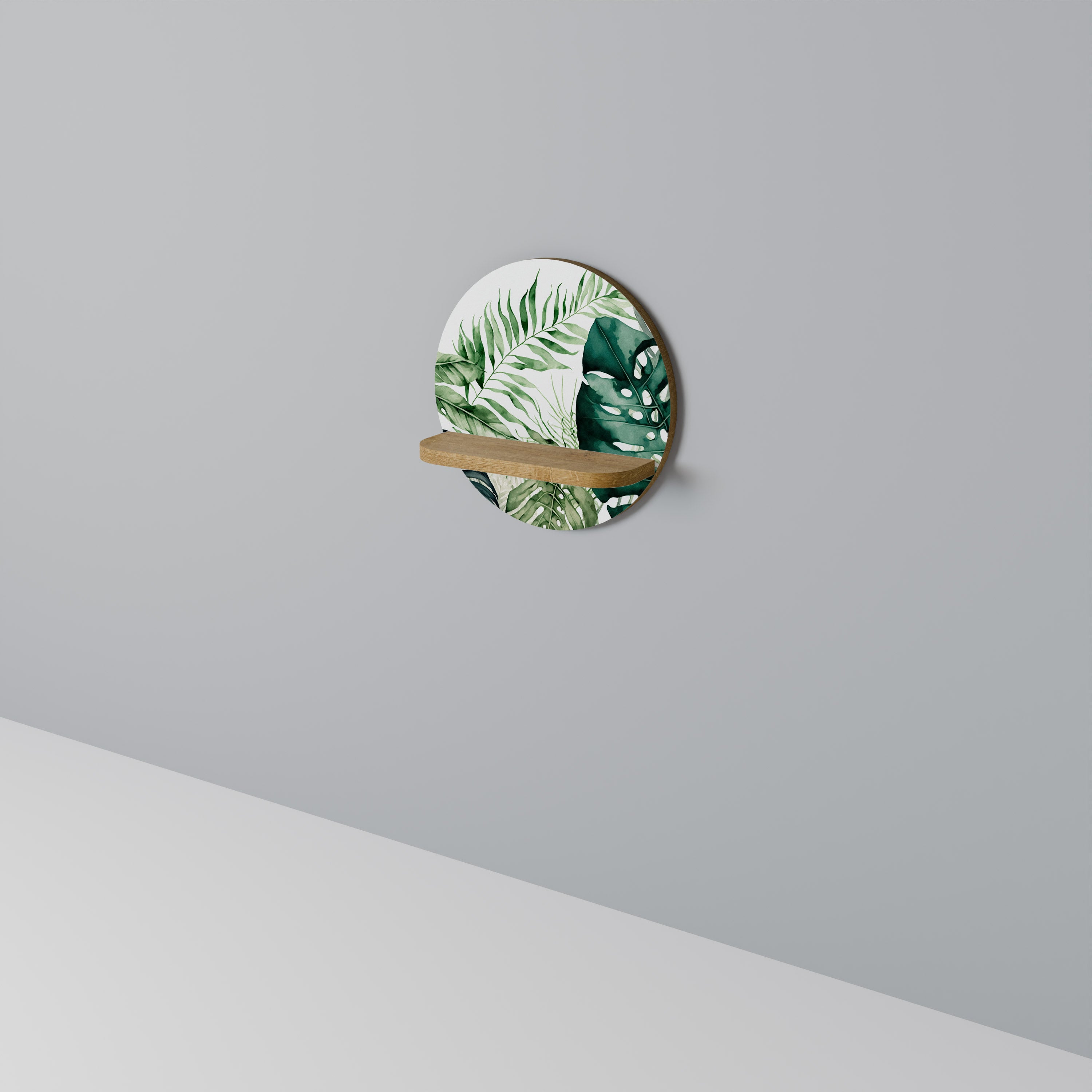 Estantería de arte redonda MONSTERA DREAM con efecto roble