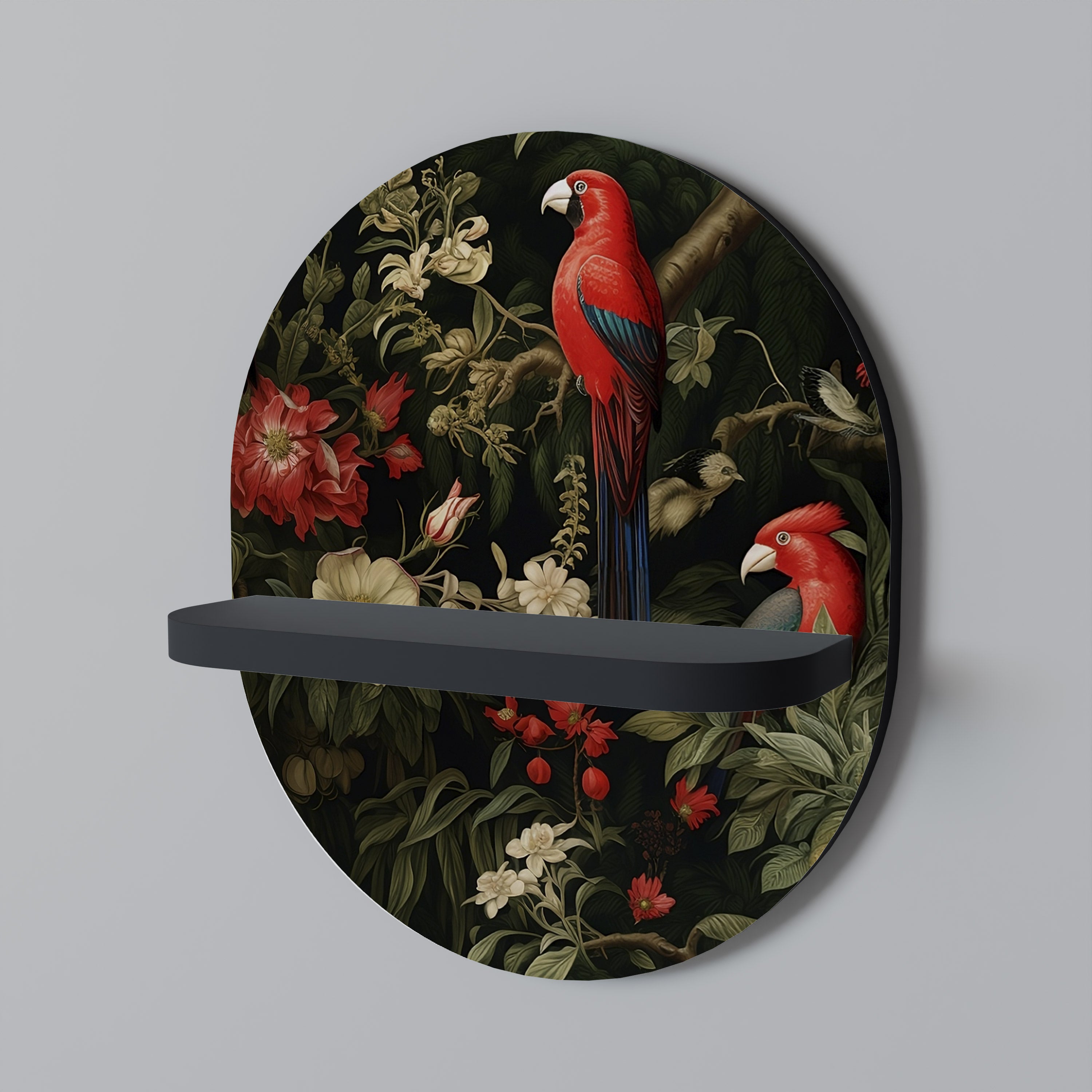 Estantería de arte ovalada AVIAN BLOSSOMS con acabado negro