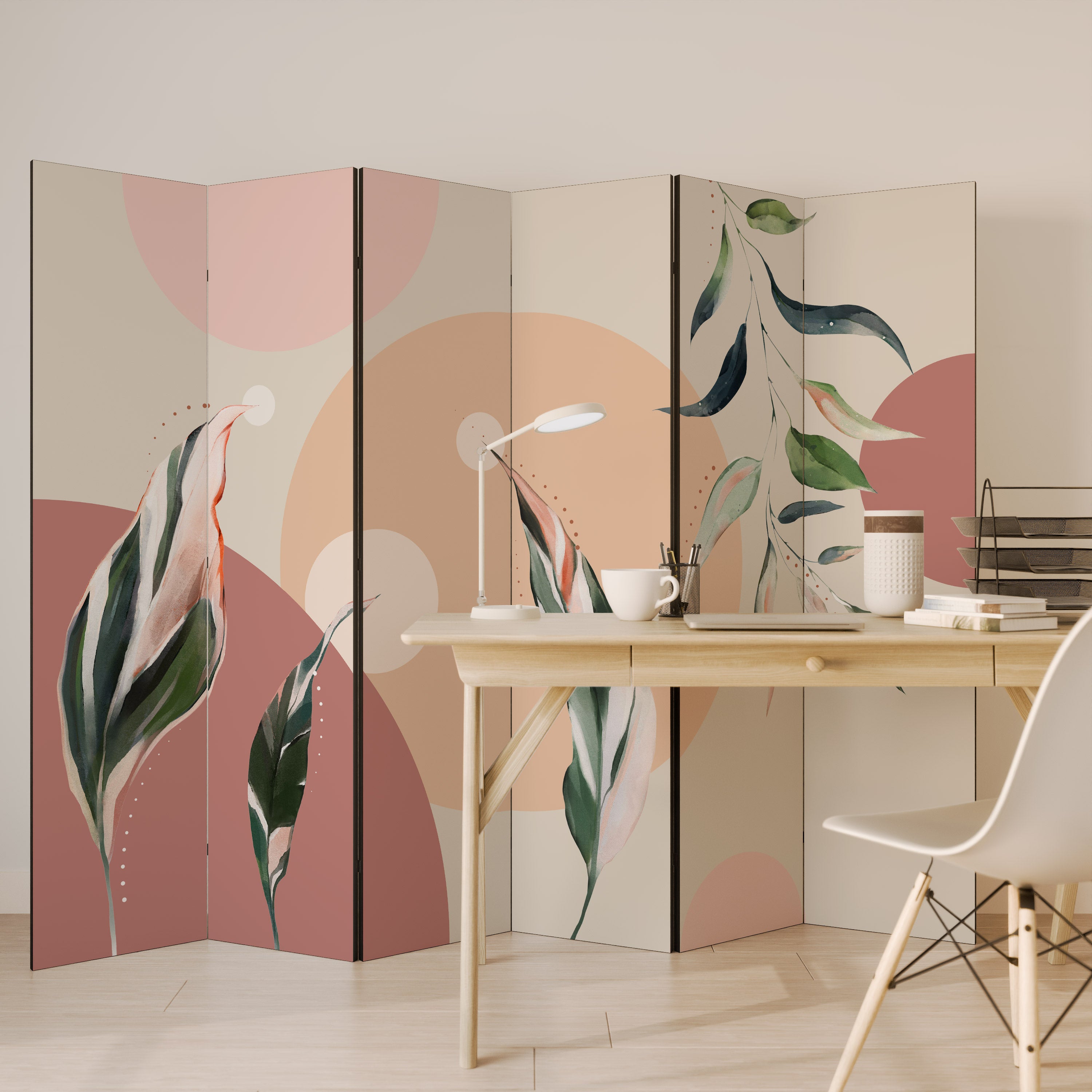 Biombo decorativo LEAFY SYMPHONY de 6 paneles