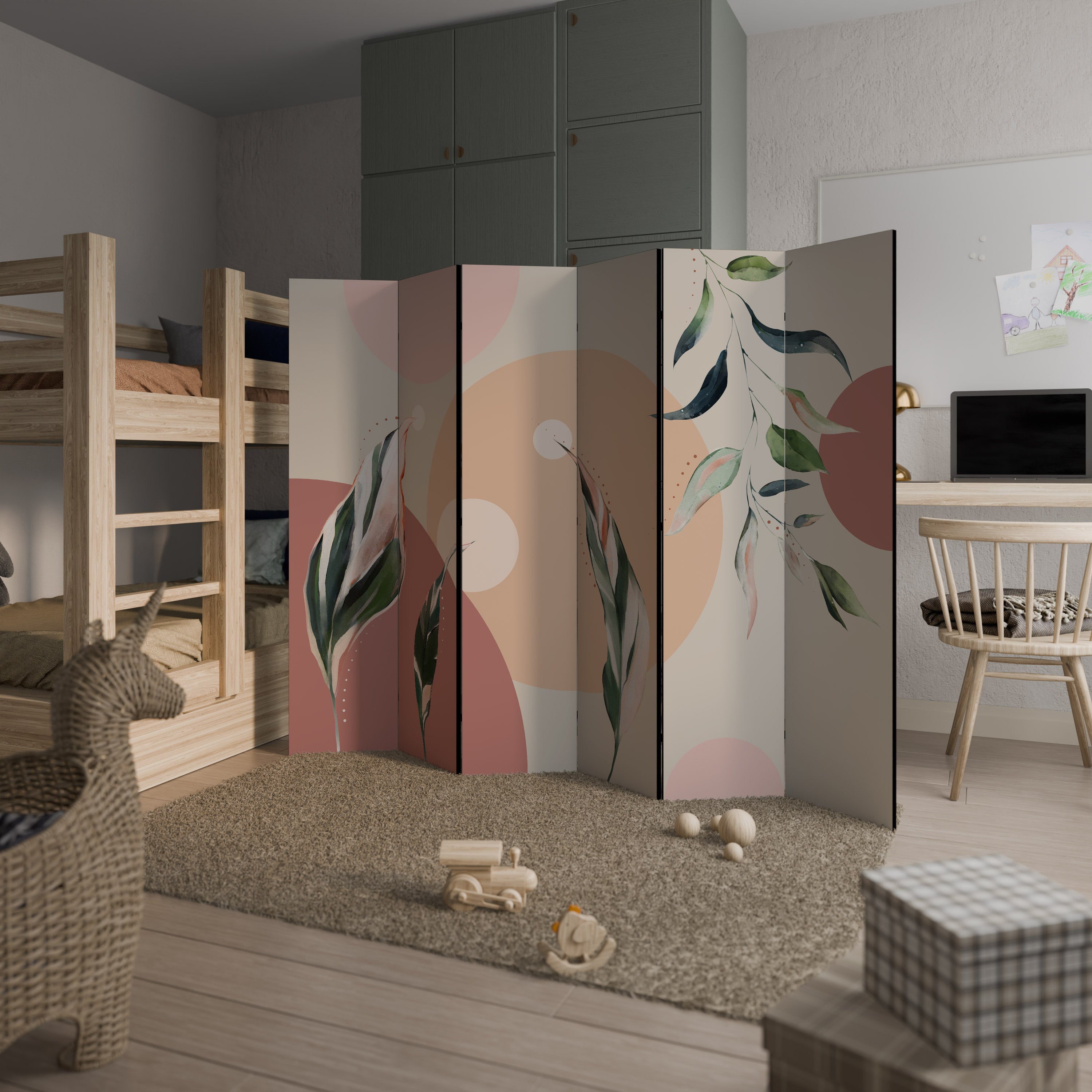 Biombo decorativo LEAFY SYMPHONY de 6 paneles