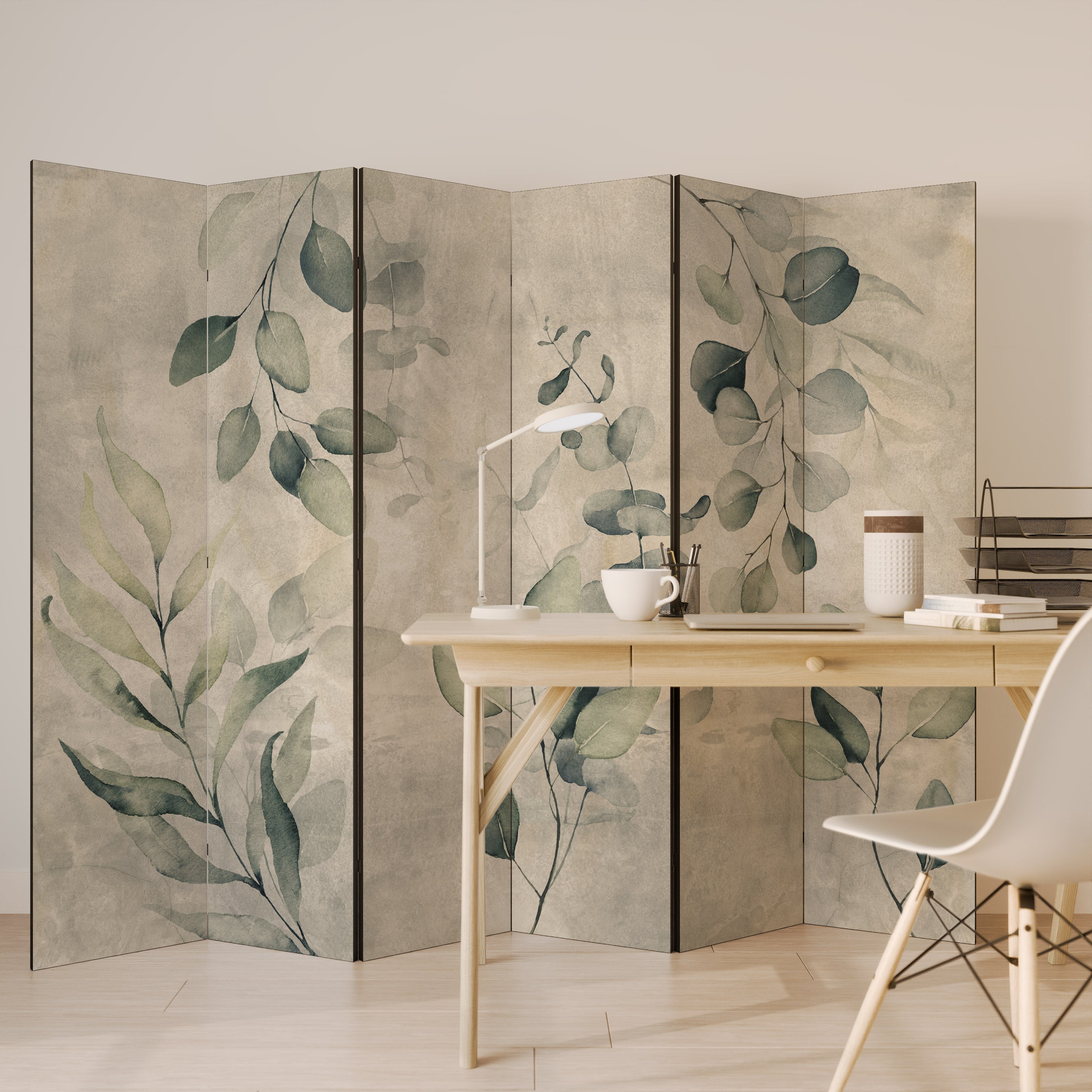 Biombo decorativo de 6 paneles con elegancia en tonos terrosos