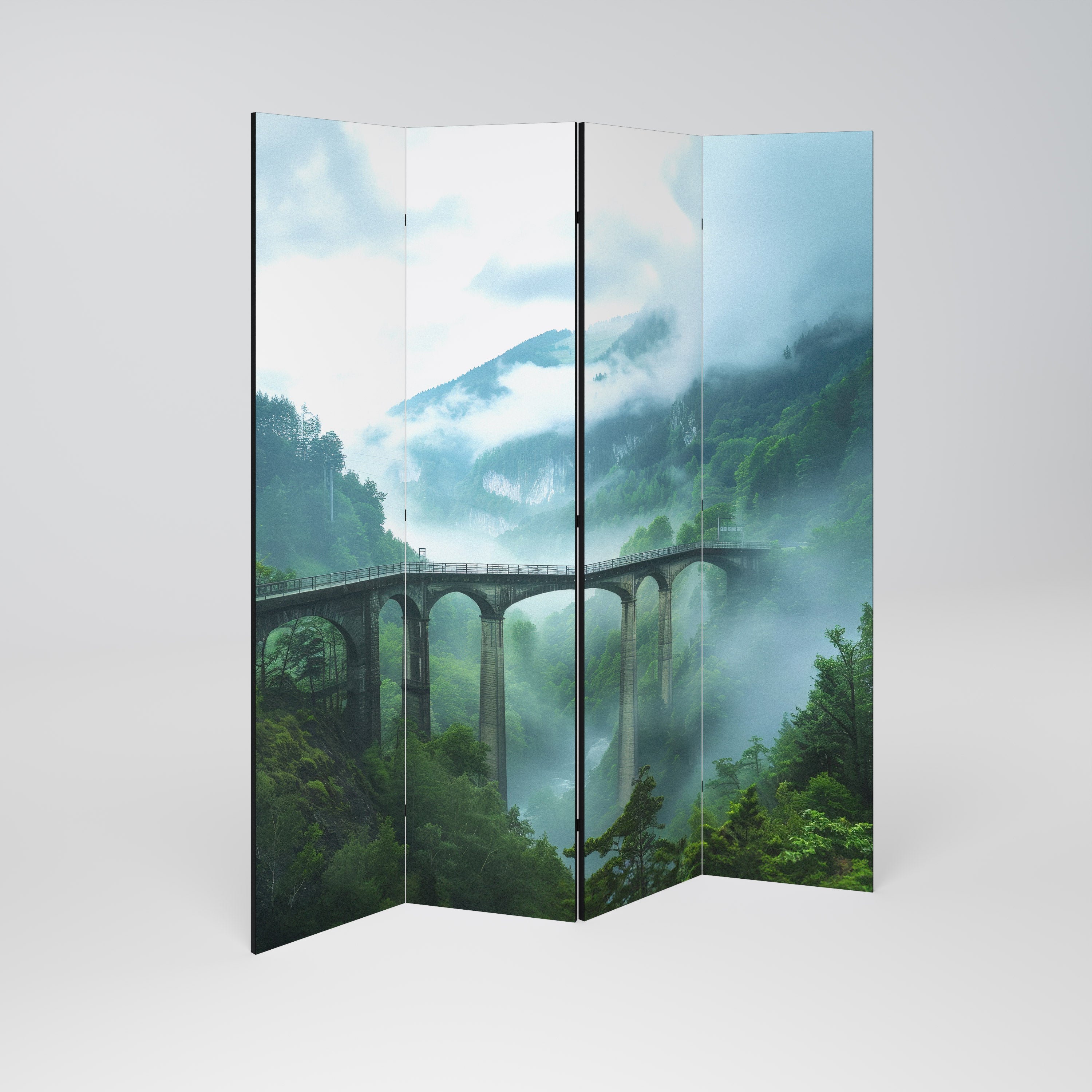 Biombo decorativo de 4 paneles MISTY MOUNTAIN BRIDGES