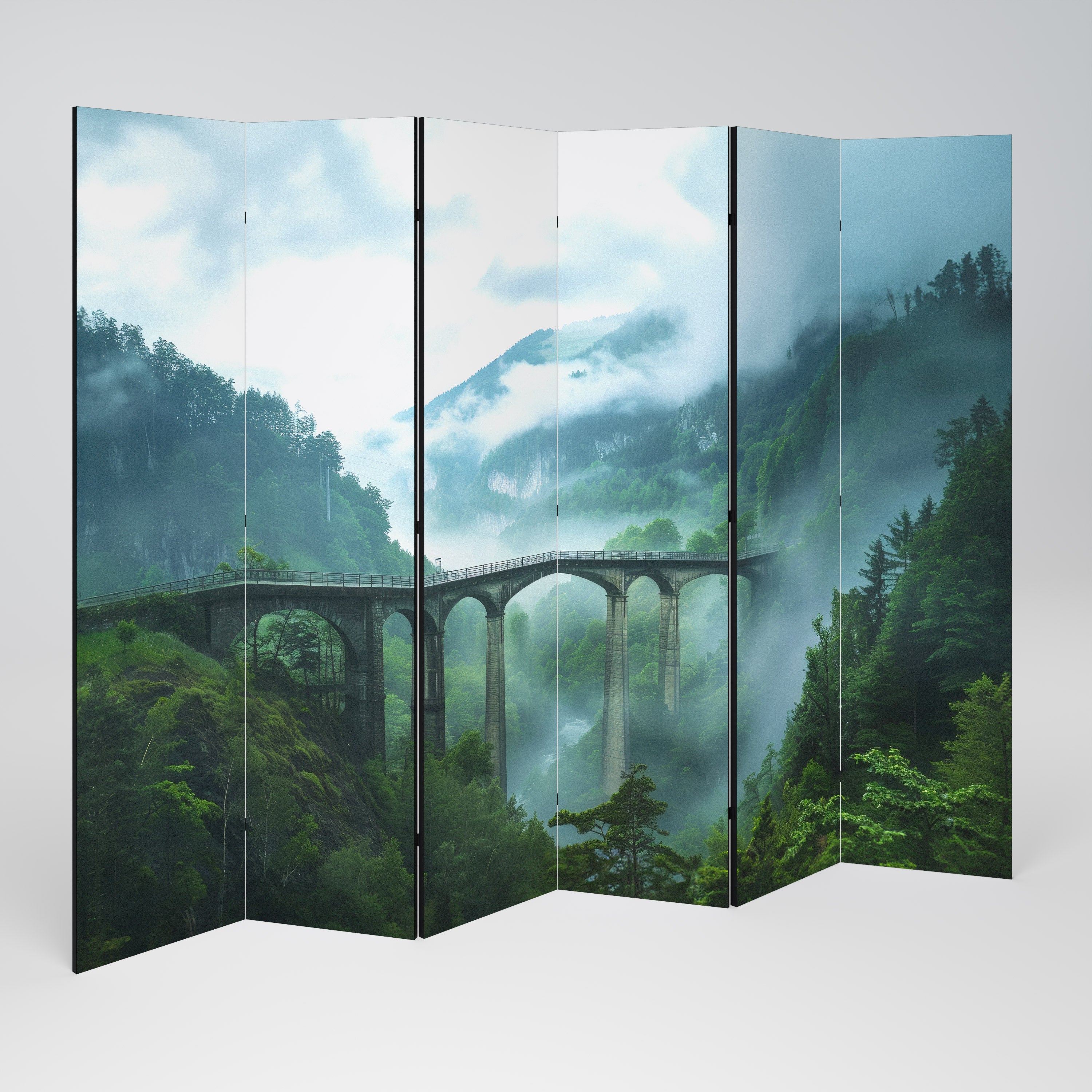 Biombo decorativo de 6 paneles MISTY MOUNTAIN BRIDGES