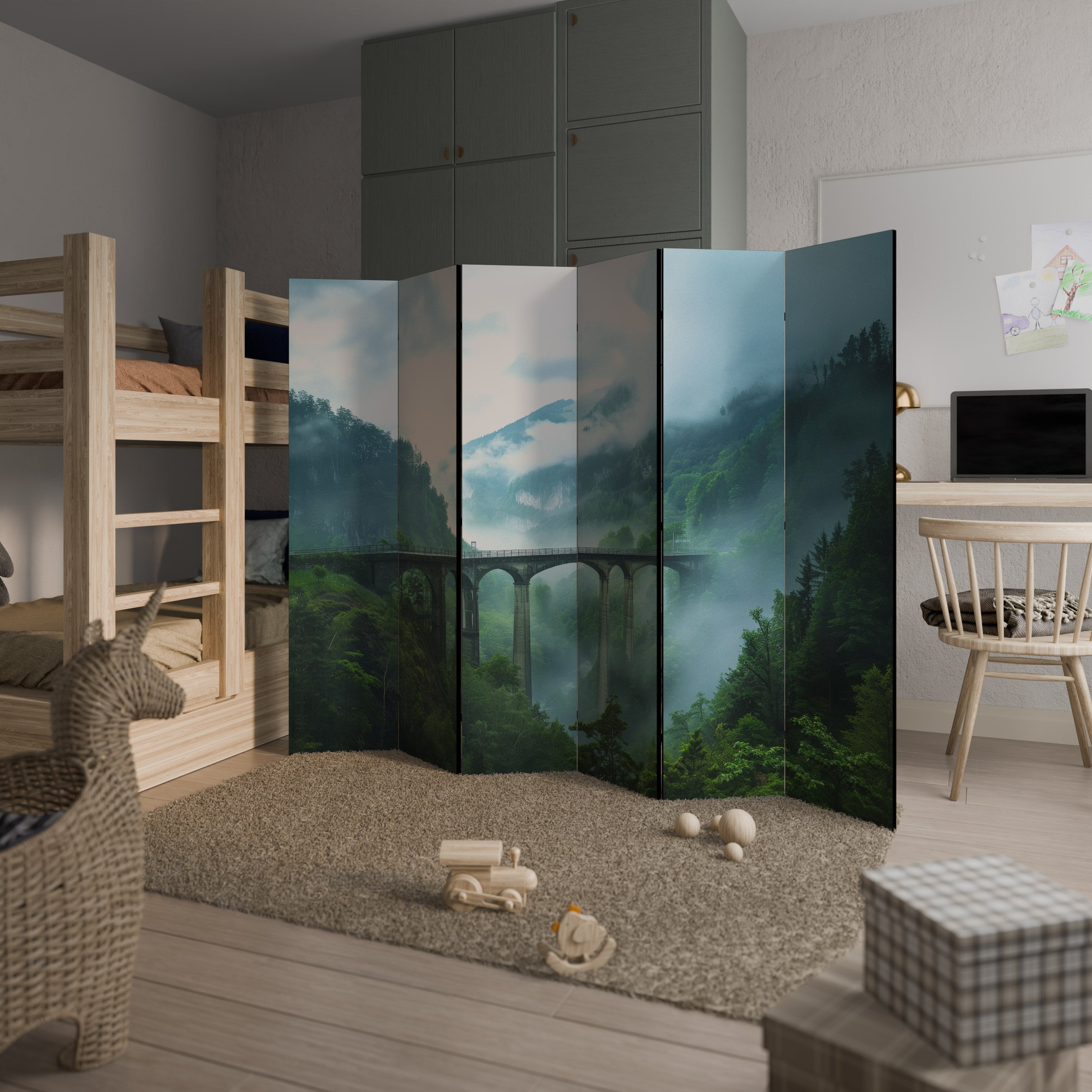 Biombo decorativo de 6 paneles MISTY MOUNTAIN BRIDGES