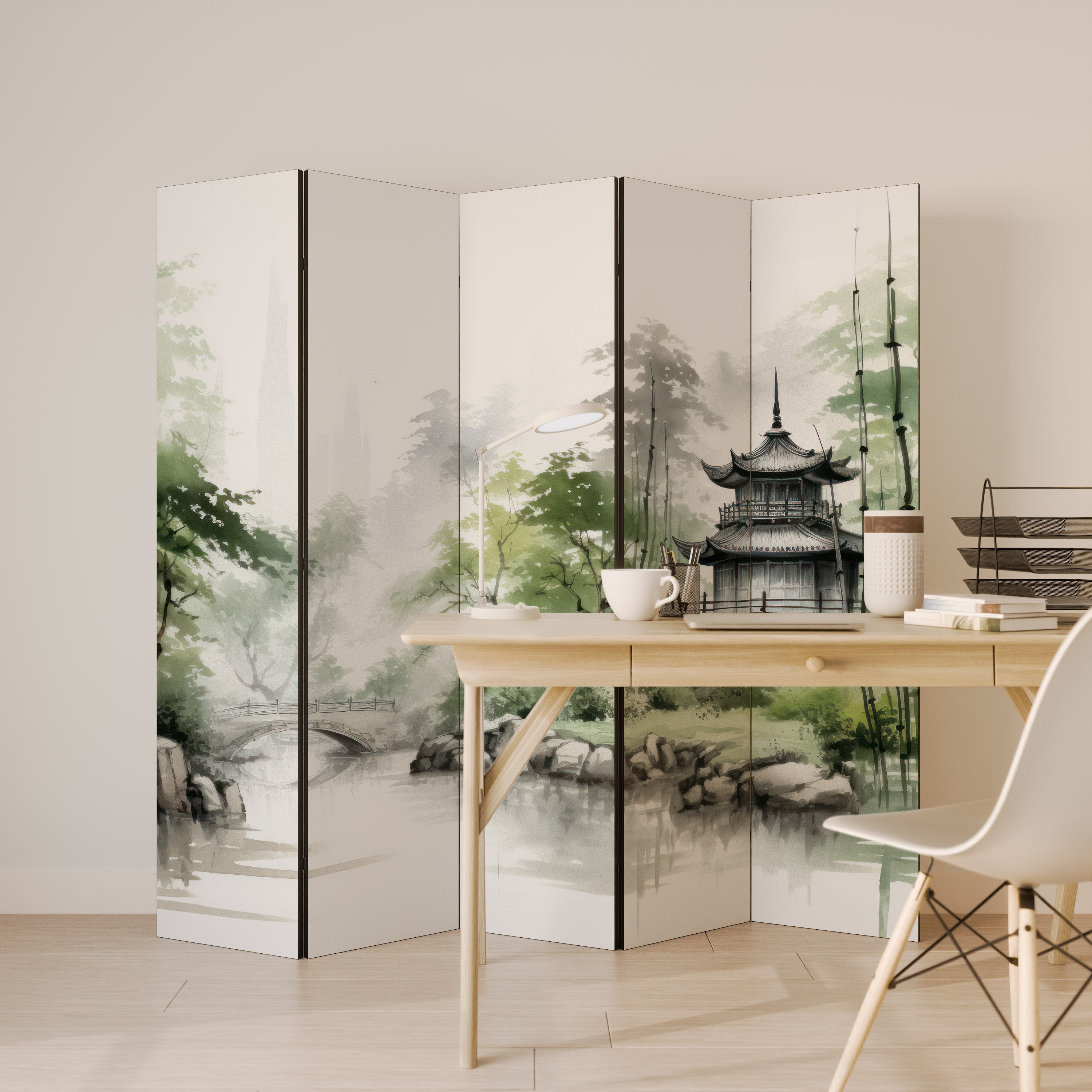 HARMONIOUS WATERSCAPE SCENE Decorative 5-Panel Room Divider