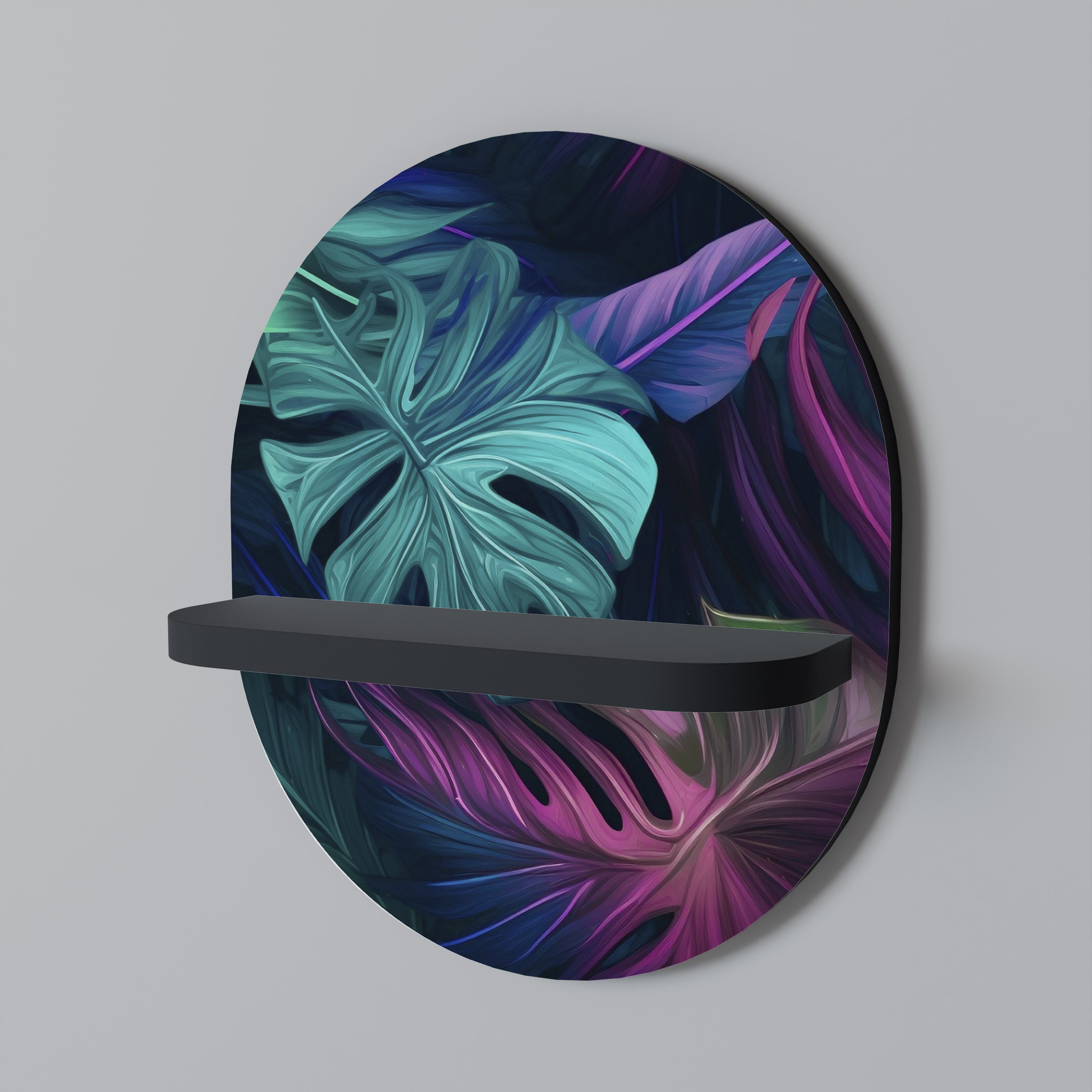 Estantería de arte ovalada PSYCHODELIC MONSTERA con acabado negro