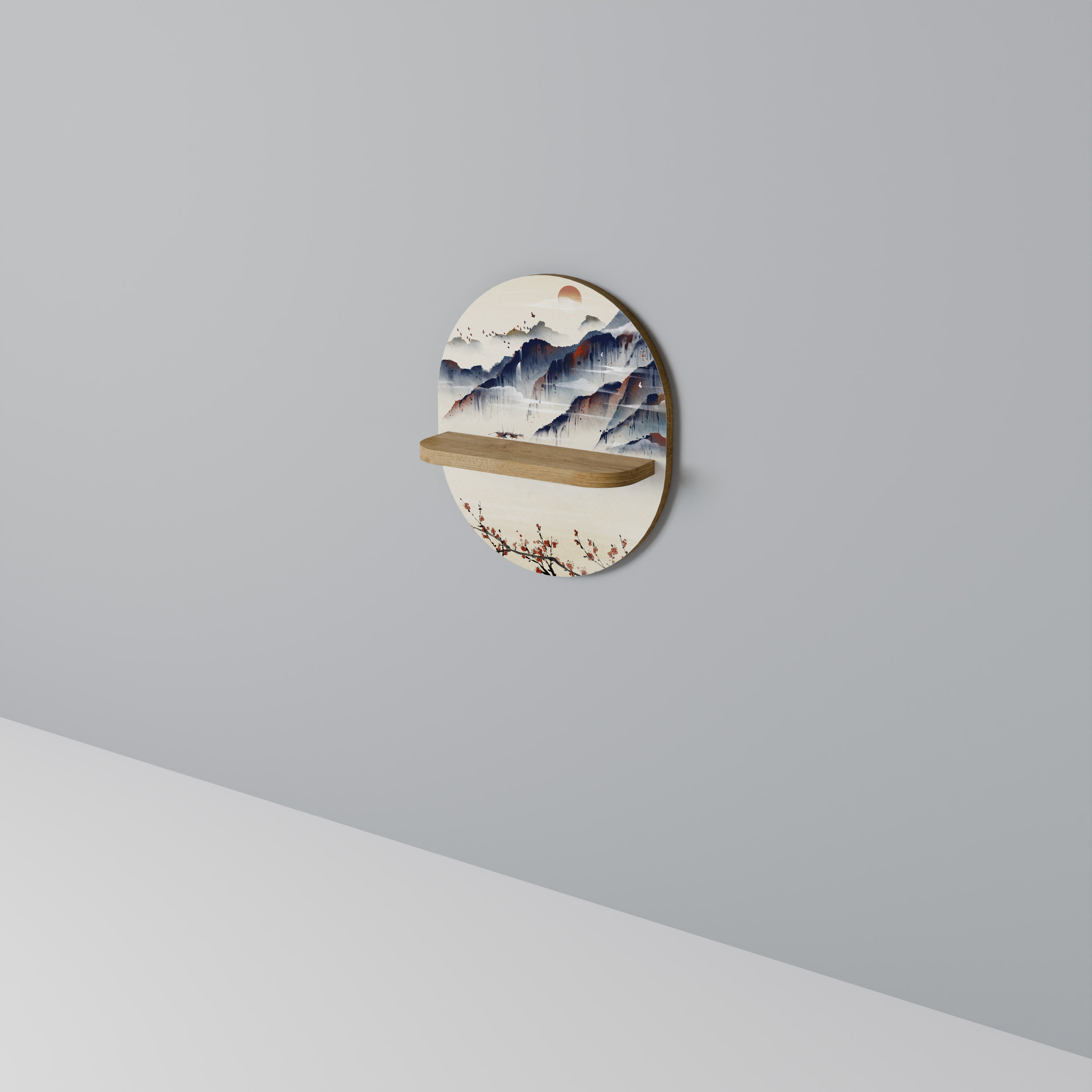 Estantería de arte ovalada con efecto roble PAISAJE JAPONÉS