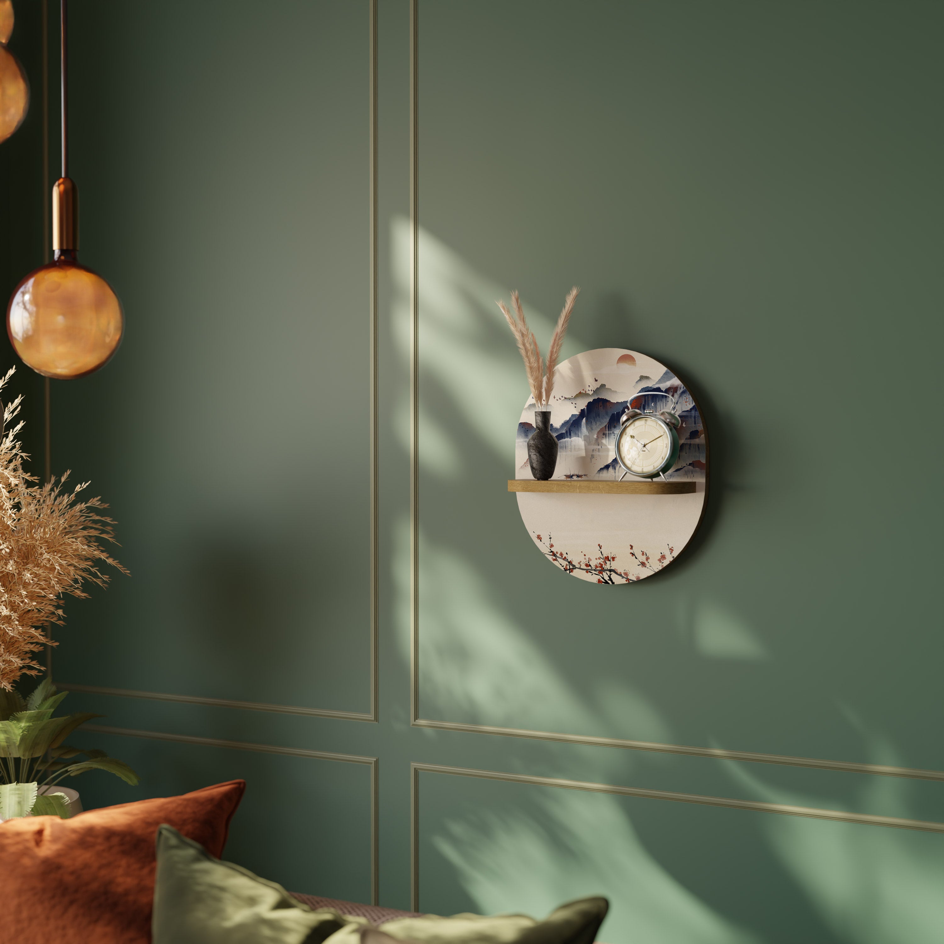 Estantería de arte ovalada con efecto roble PAISAJE JAPONÉS