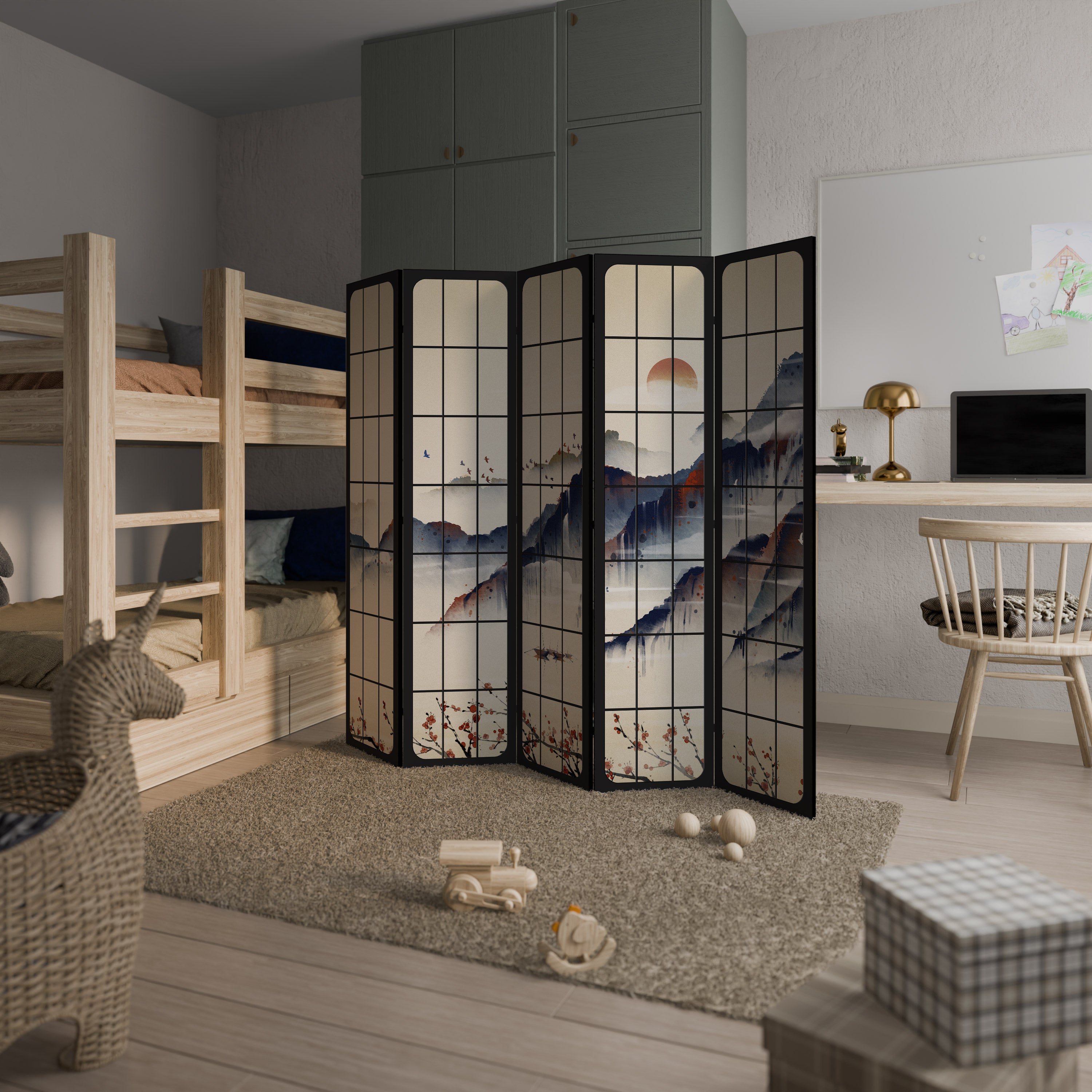 JAPANESE LANDSCAPE Decorative 5-Panel Room Divider
